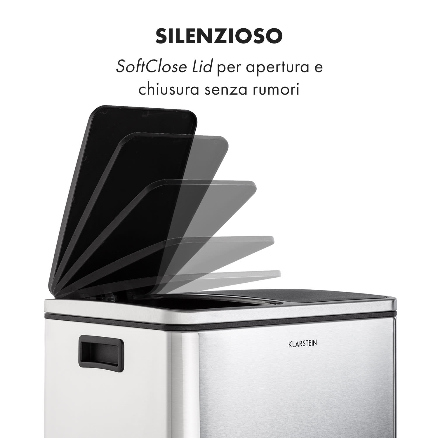 Trash Gordon Cestino a Pedale 30L / 2x15L Silenzioso PP Acciaio Inox spazzolato Argento metallizzato