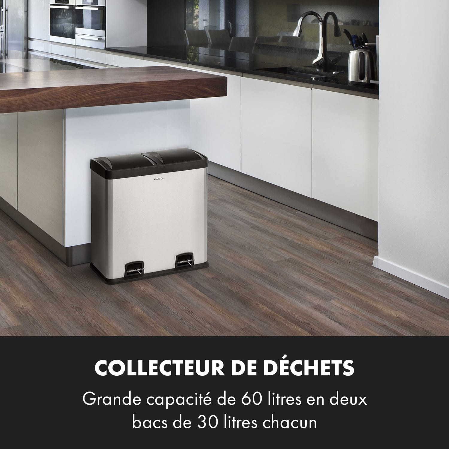 Johnny Trash XL poubelle à pédale 60 L / 2x30 L silencieuse PP inox brossé 60 L | Acier Inoxydable