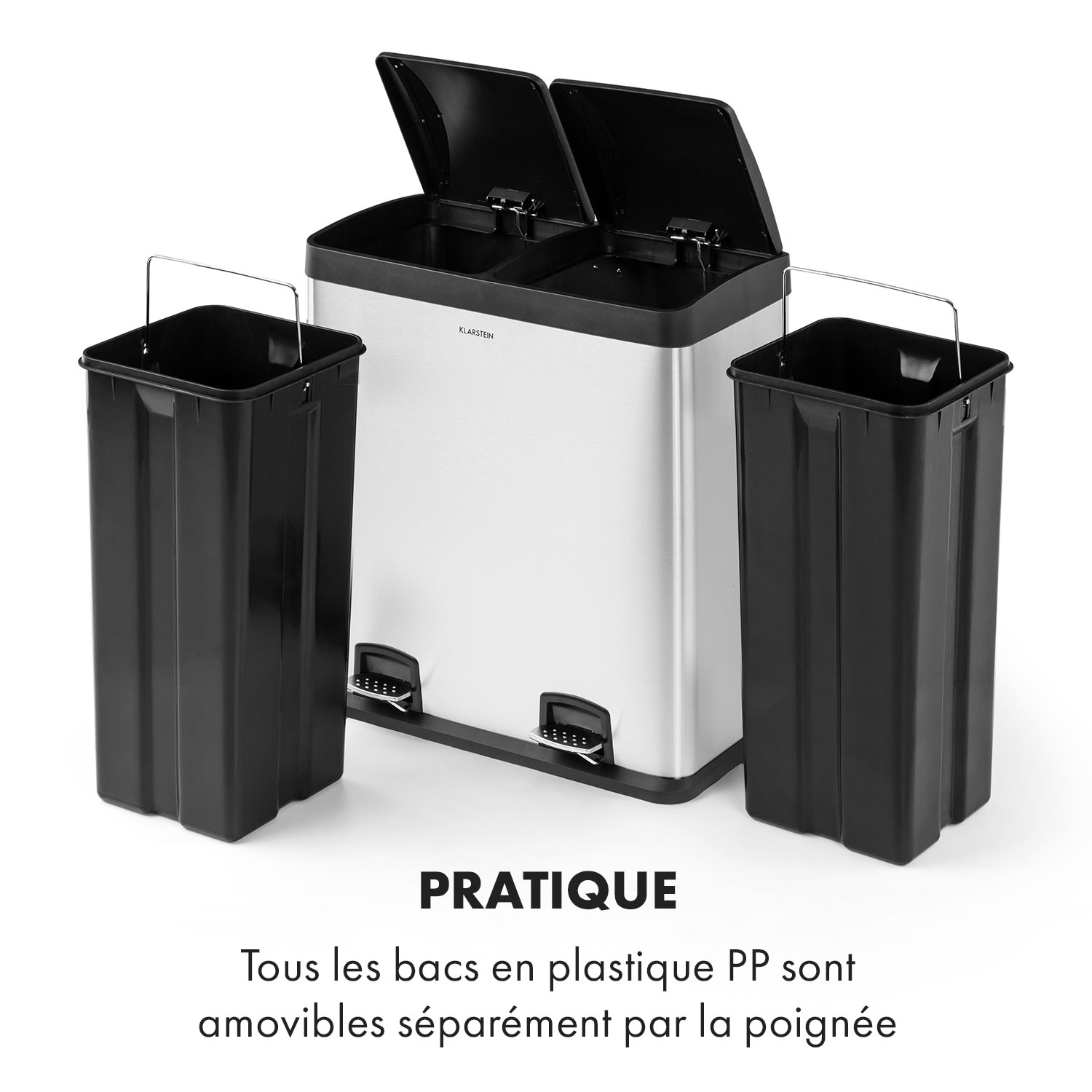 Johnny Trash XL poubelle à pédale 60 L / 2x30 L silencieuse PP inox brossé 60 L | Acier Inoxydable