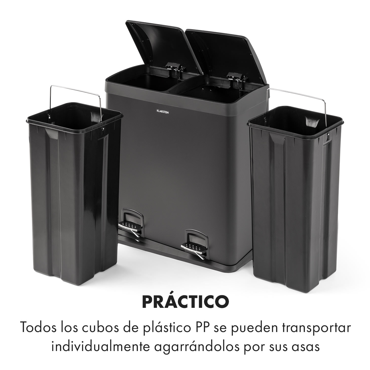 Johnny Trash XL papelera con pedal 60L / 2x30L PP acero inoxidable negro 60 L | Negro