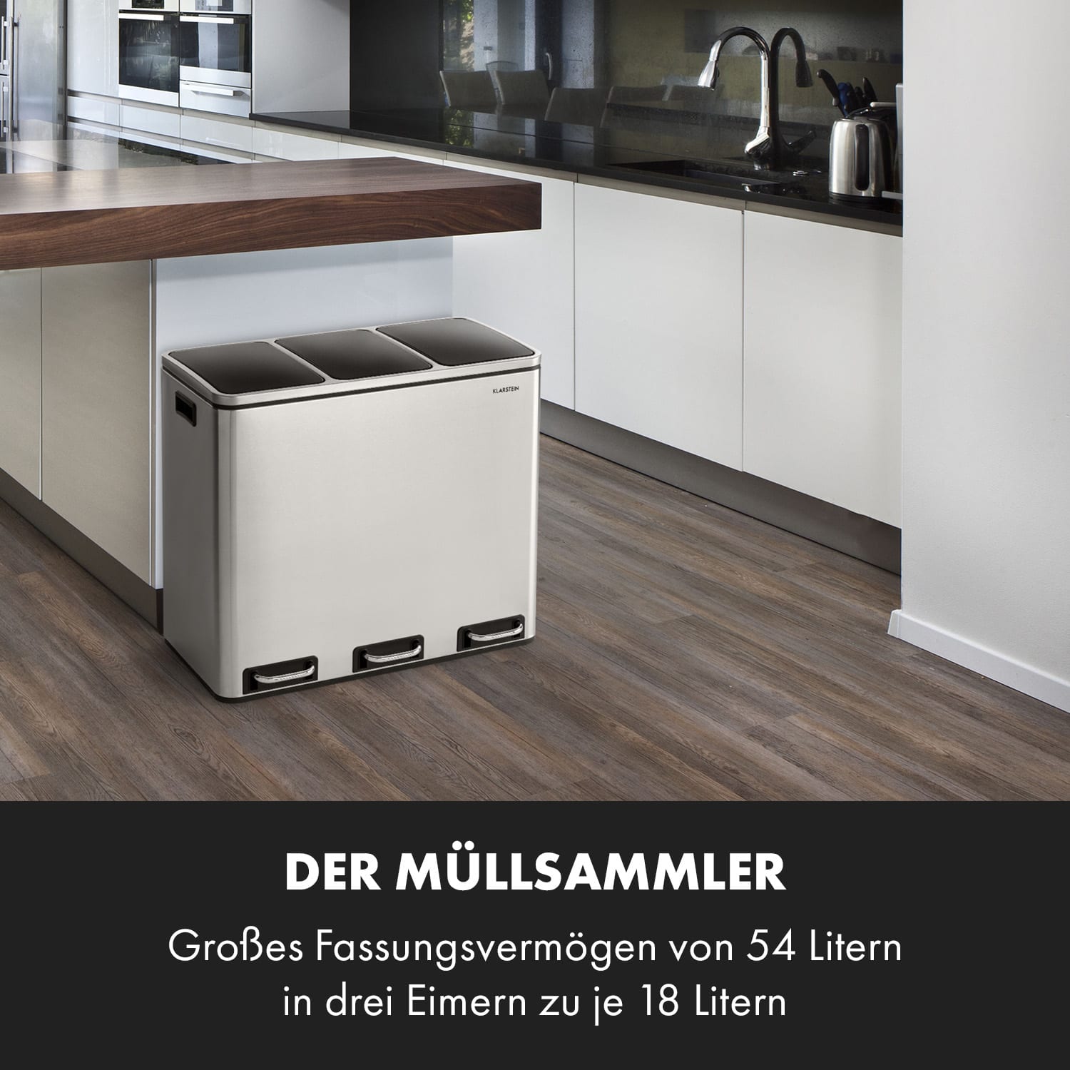 Grandmaster Trash Treteimer 54l / 3x18L geräuschlos PP Edelstahl 
