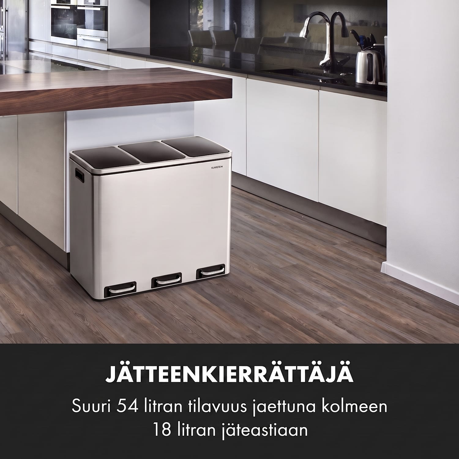 Grandmaster Trash -roskasäiliö 54 l/3 x 18 l äänetön PP ruostumaton teräs 