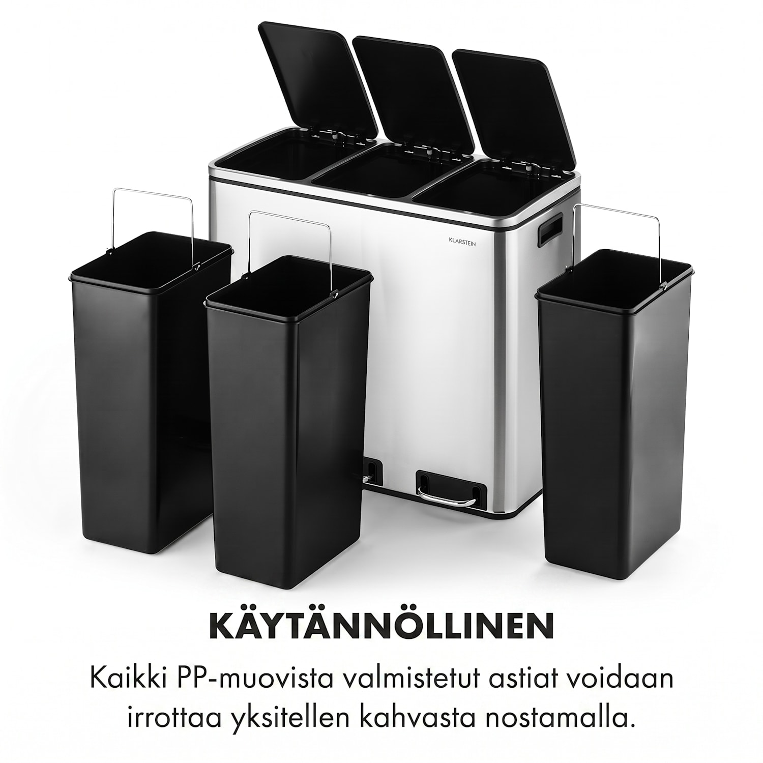 Grandmaster Trash -roskasäiliö 54 l/3 x 18 l äänetön PP ruostumaton teräs 
