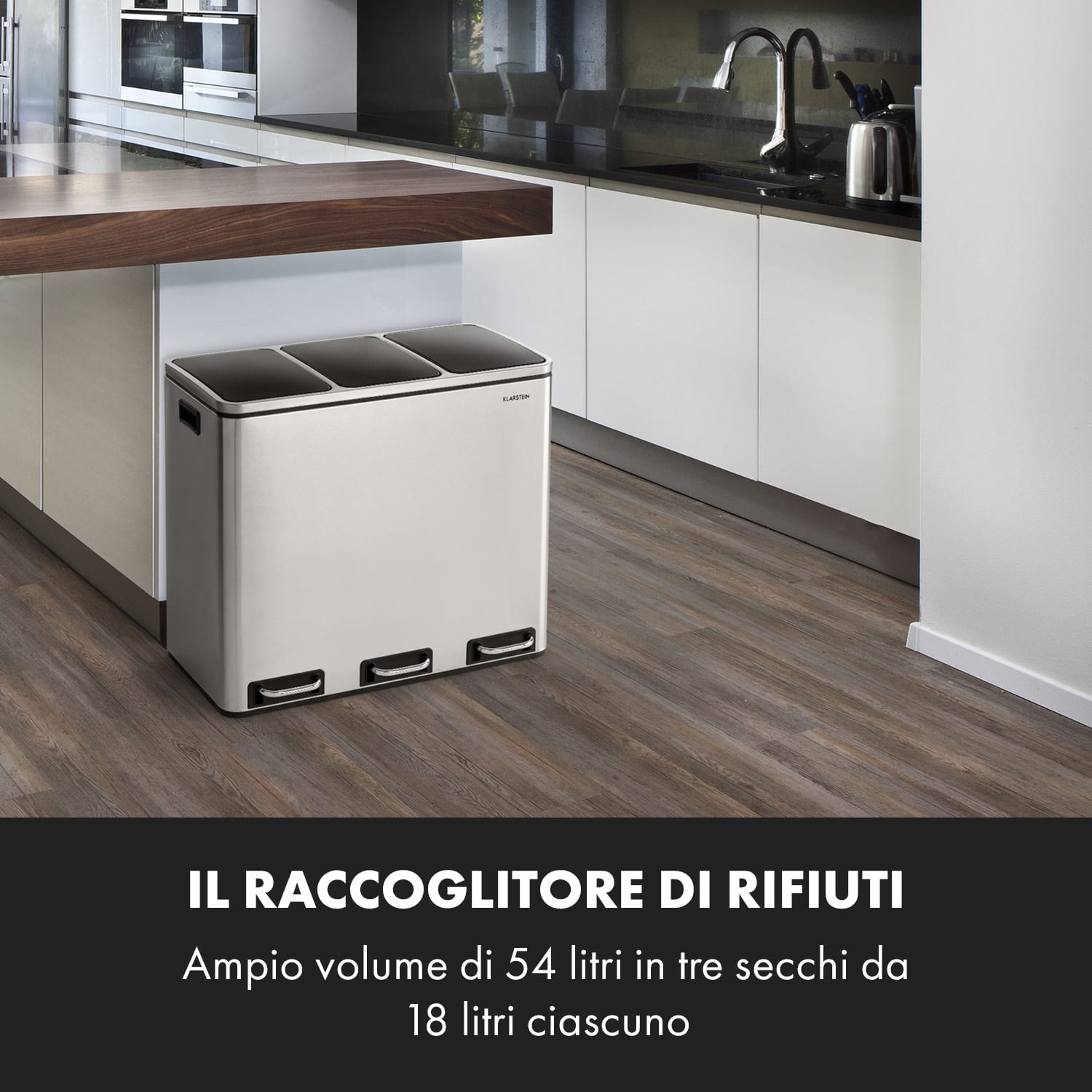 Grandmaster Trash Cestino a Pedale 54l / 3x18L silenzioso PP Acciaio Inox 