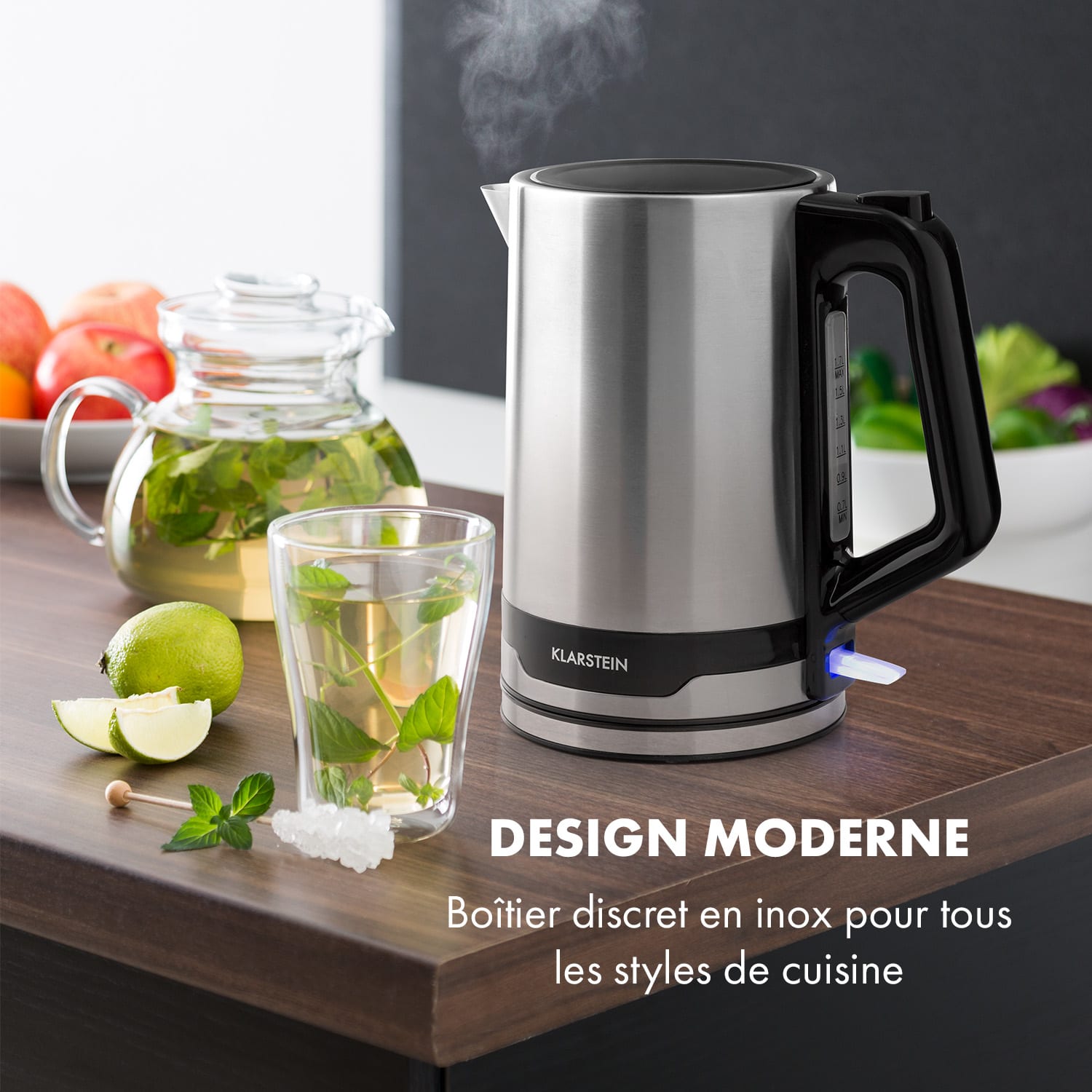 Arabica Bouilloire électrique 1,7L 1850 à 2200W- design inox 