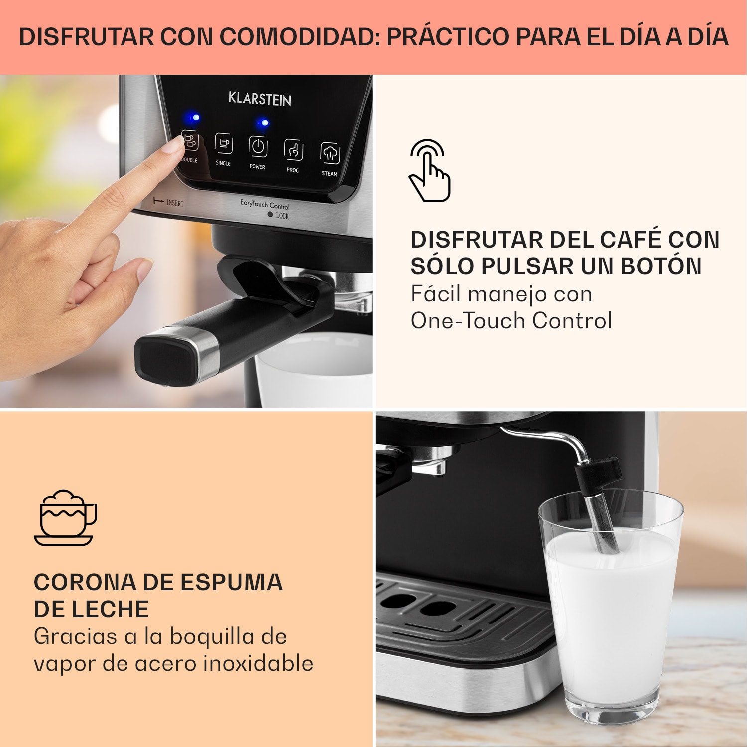 Máquina de café espresso Arabica 1050W 15 Bar 1,5l Panel de control táctil acero inoxidable 