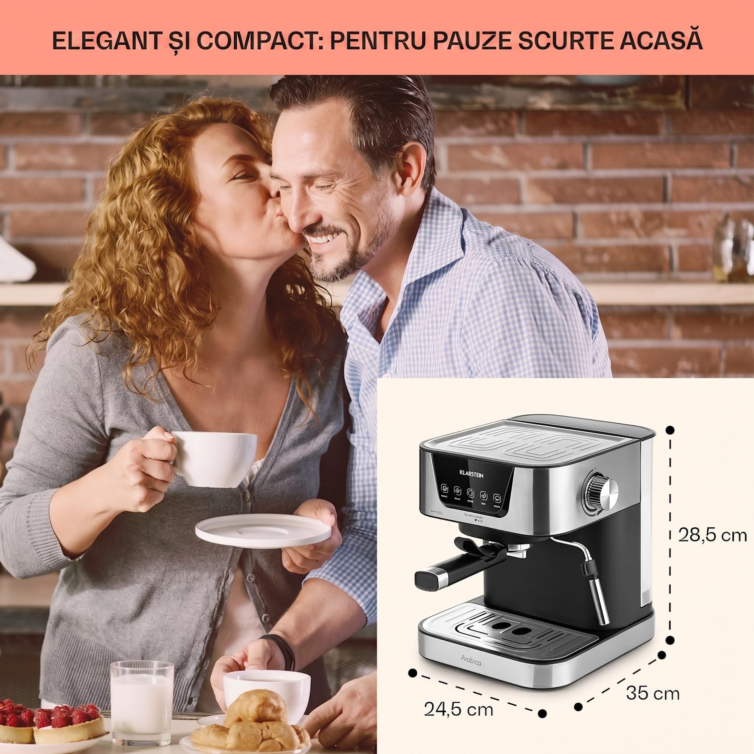 Arabica, aparat de cafea espresso,1050 W, 15 bar, 1,5 l, panou de control tactil, oțel inoxidabil Argintiu metalizat