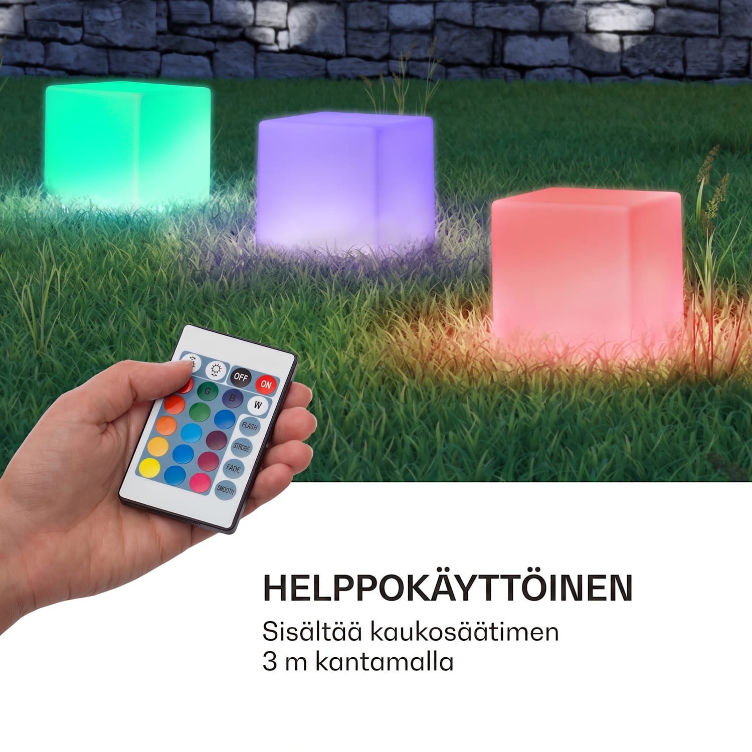 Shinecube XL valokuutio 40x40x40 cm 16 värin LED 4 valotilaa valkoinen 