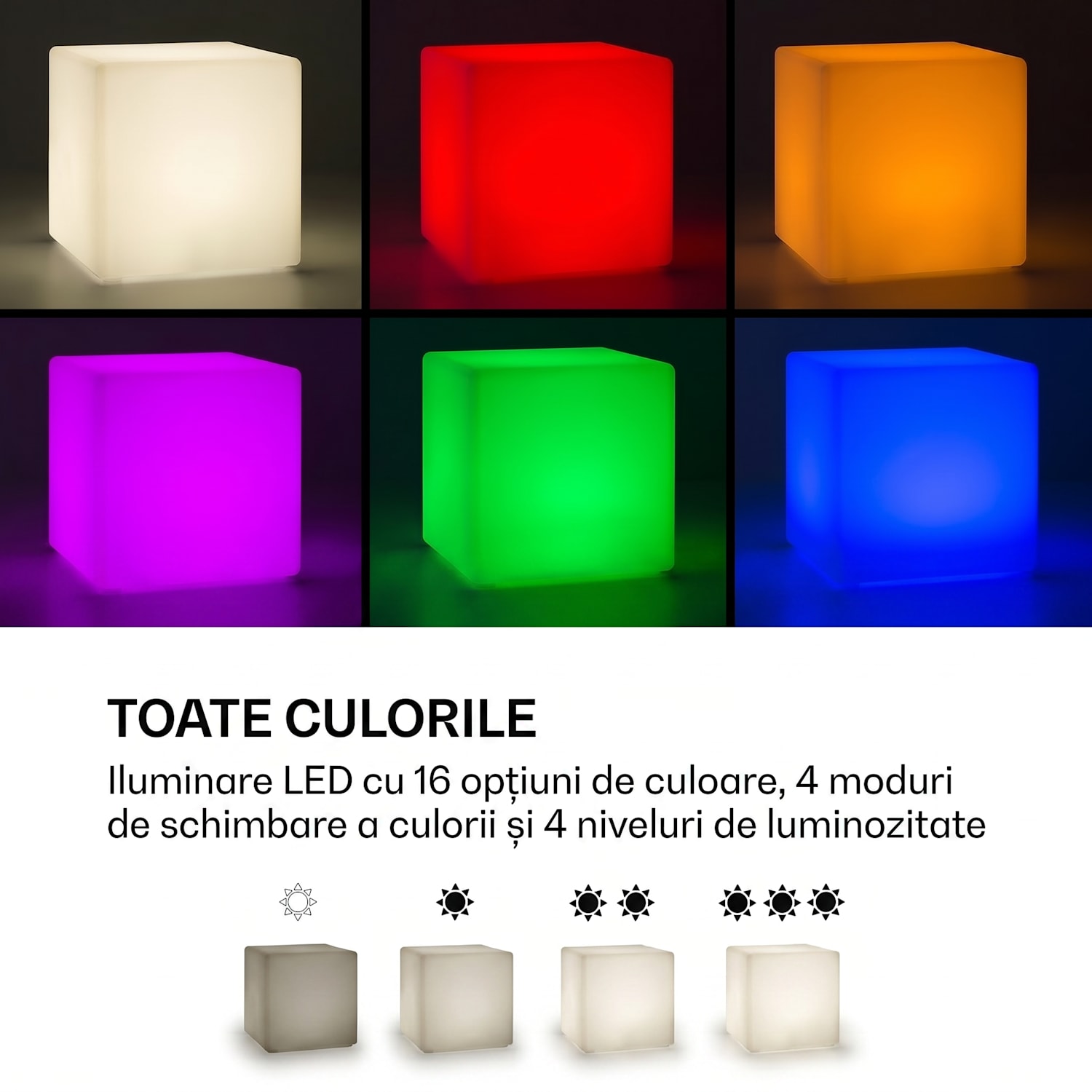 Shinecube XL, cub luminos, 40 x 40 x 40 cm, 16 culori LED, 4 moduri de lumină, alb 