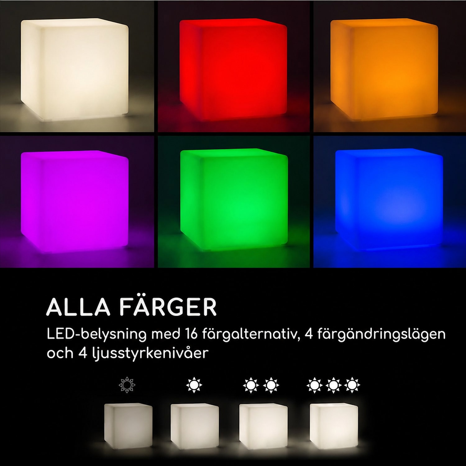 Shinecube XL lyskub 40x40x40 cm 16 färgers LED 4 ljuslägen vit 