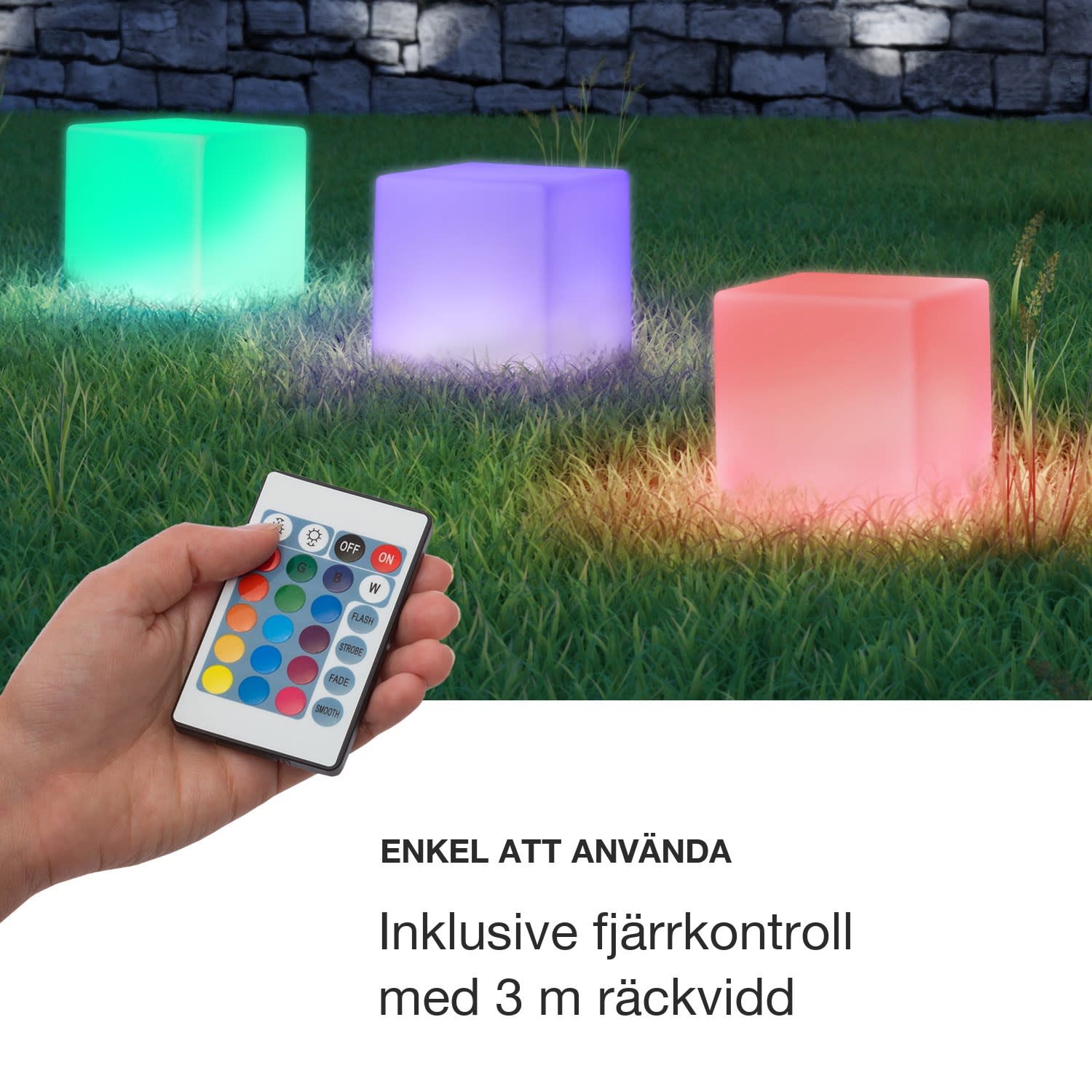 Shinecube XL lyskub 40x40x40 cm 16 färgers LED 4 ljuslägen vit 