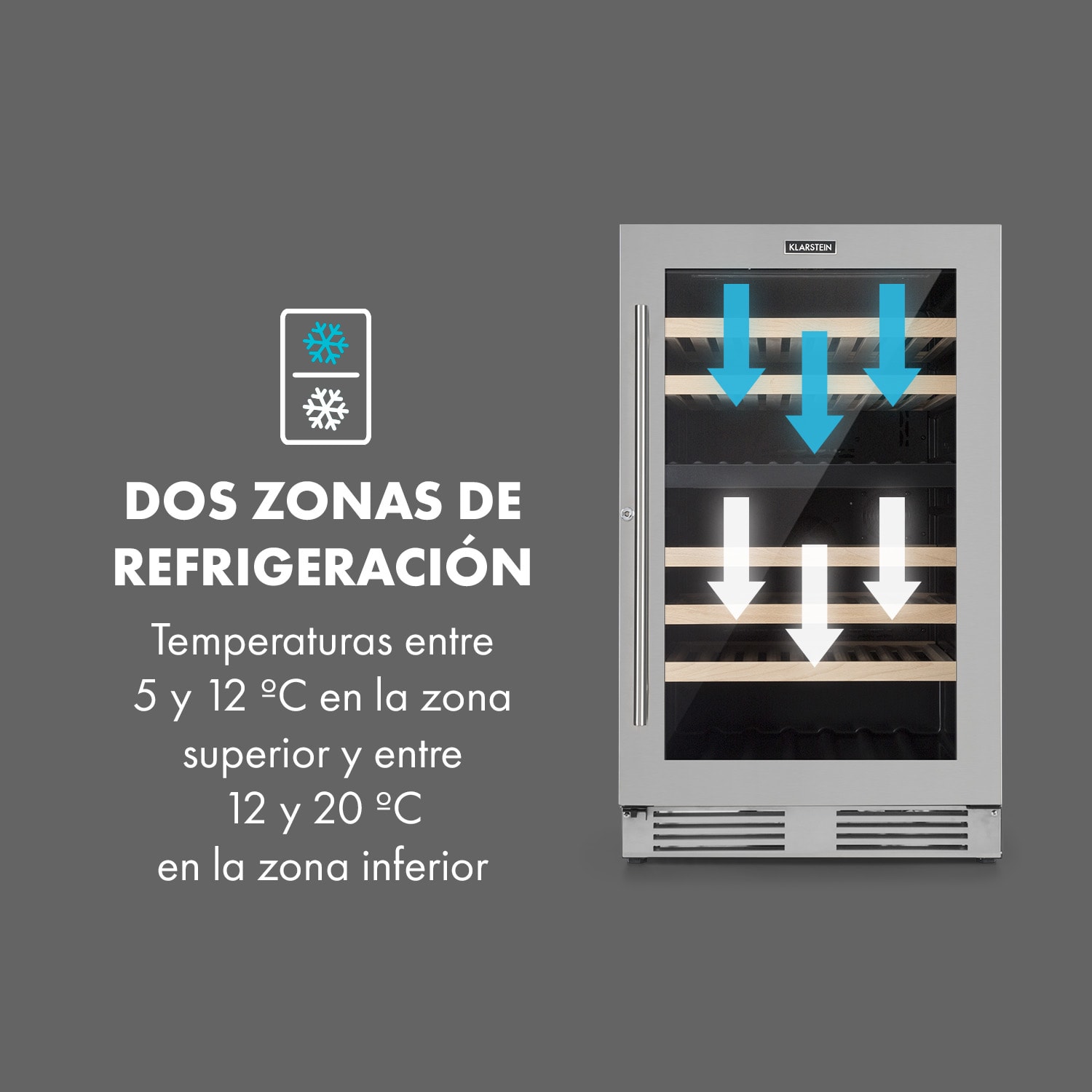 Vinovilla 79 Built-In Duo Vinoteca con 2 zonas 190 litros 79 botellas Puerta de triple cristal