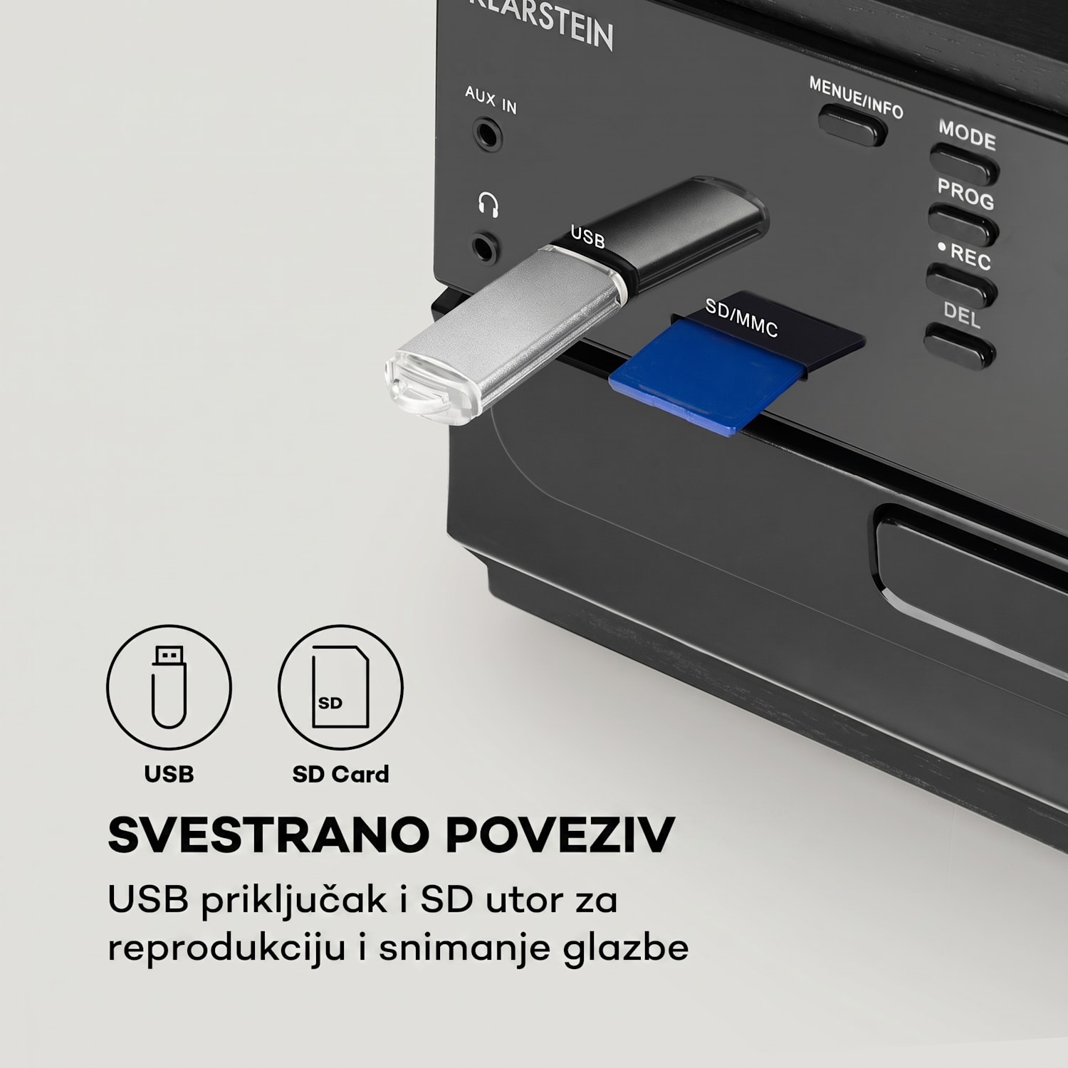 Oakland DAB, retro stereo sustav, DAB + / FM, BT funkcija, vinil, CD, kasetofon Crno drvo