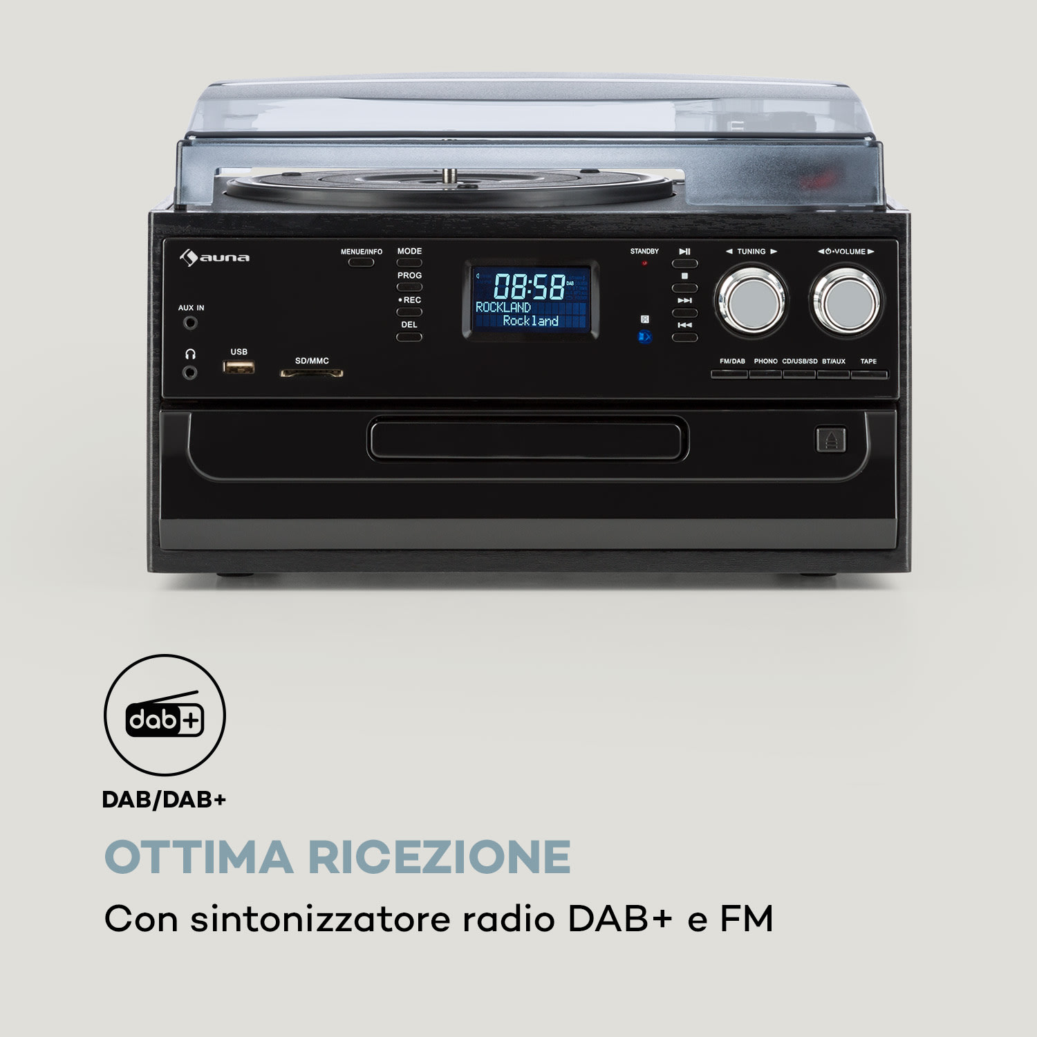 Oakland DAB Retro Stereo DAB+/FM BT Funzione Vinile CD Cassetta Legno nero