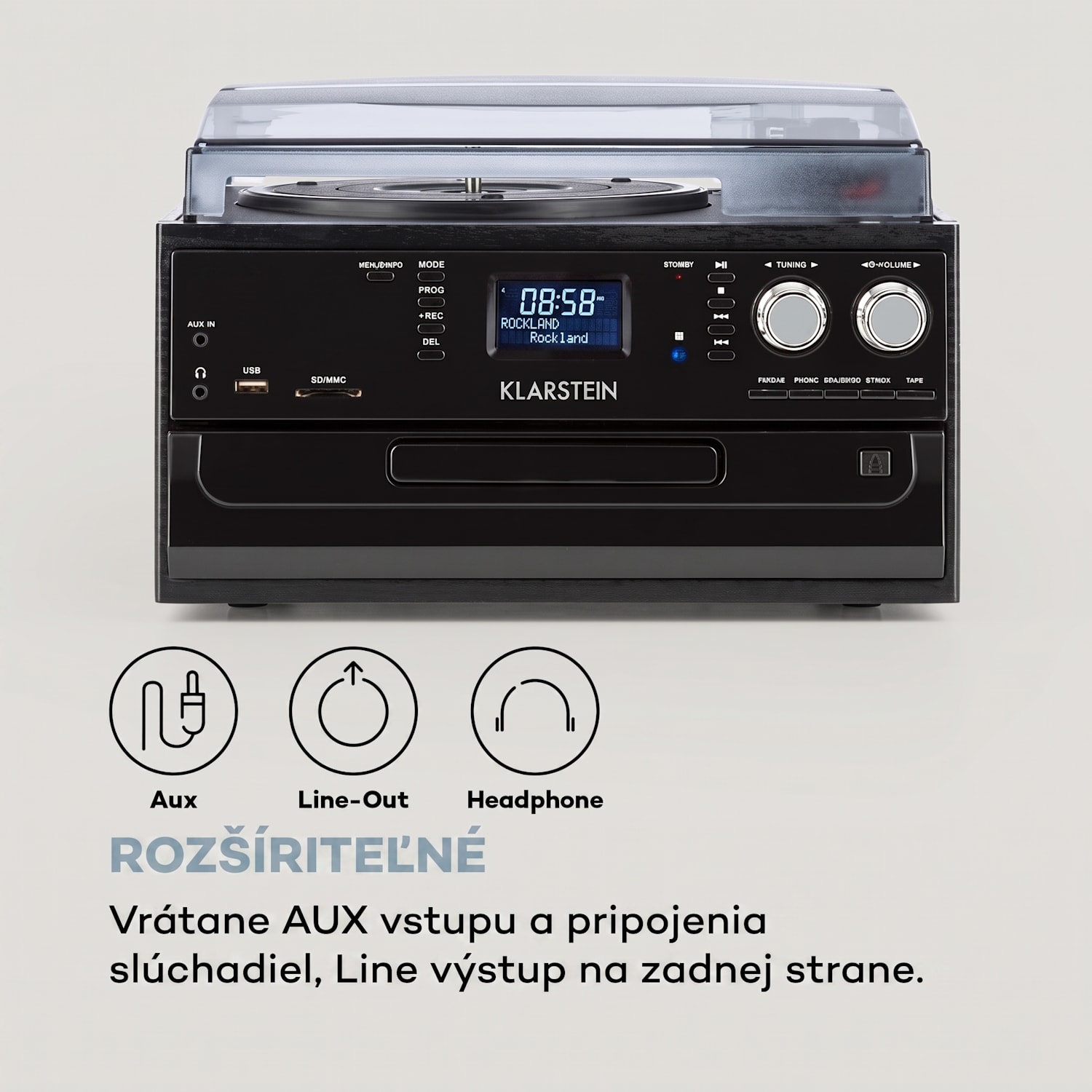 Oakland DAB, retro stereo systém, DAB+/FM, BT funkcia, vinyl, CD, kazetový prehárvač Čierne drevo