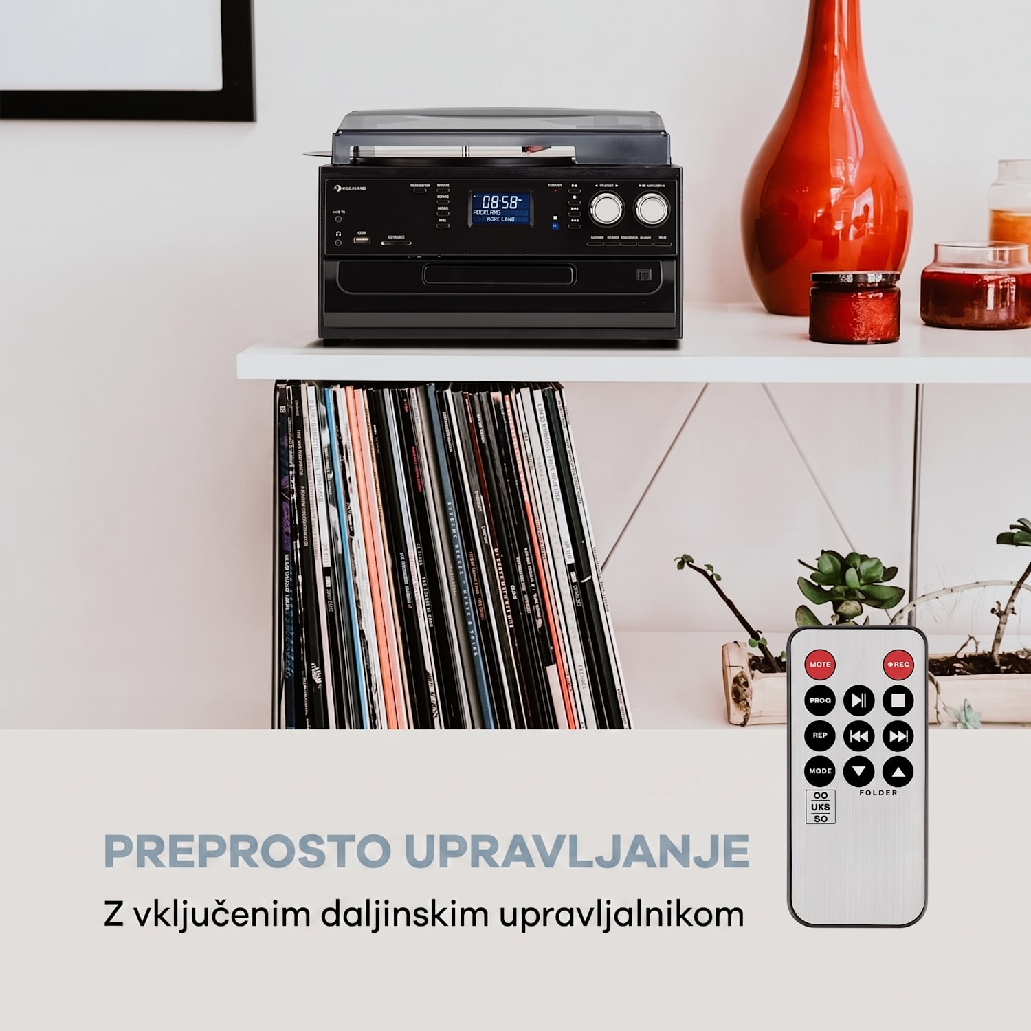 Oakland DAB, retro stereo sistem, DAB+/FM, funkcija BT, predvajalnik vinilnih plošč, CD-zgoščenk in kaset Črni les