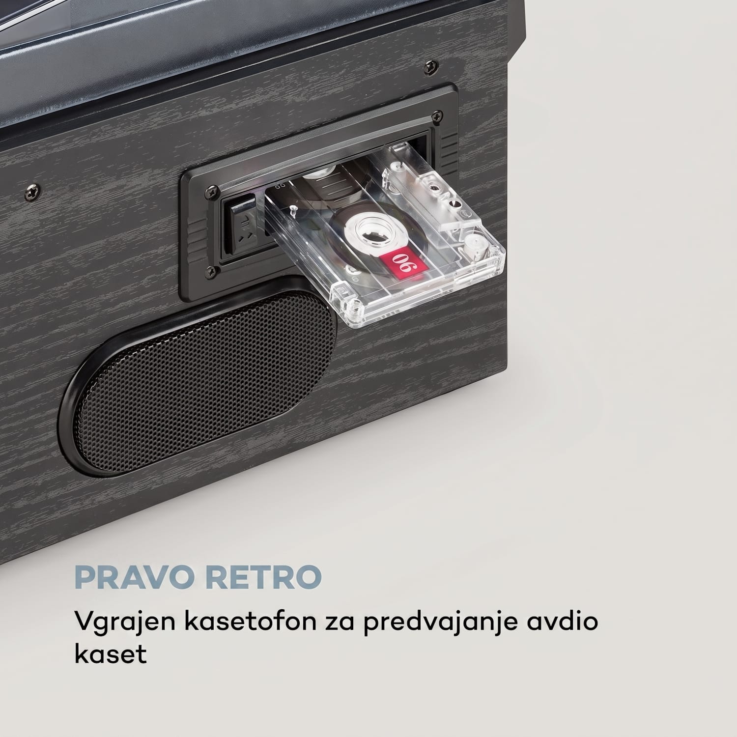 Oakland DAB, retro stereo sistem, DAB+/FM, funkcija BT, predvajalnik vinilnih plošč, CD-zgoščenk in kaset Črni les