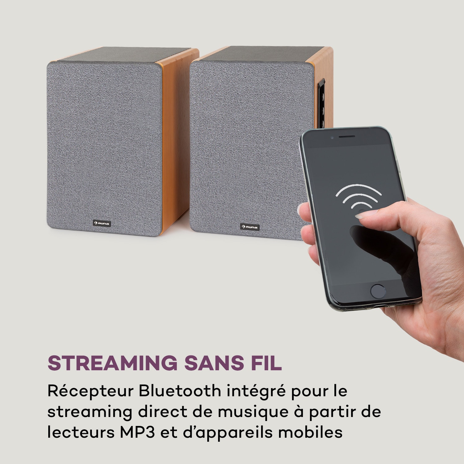 Linie 400 A Paire d'enceintes bibliothèque actives 2x20W design bois noir Woofer 4"
