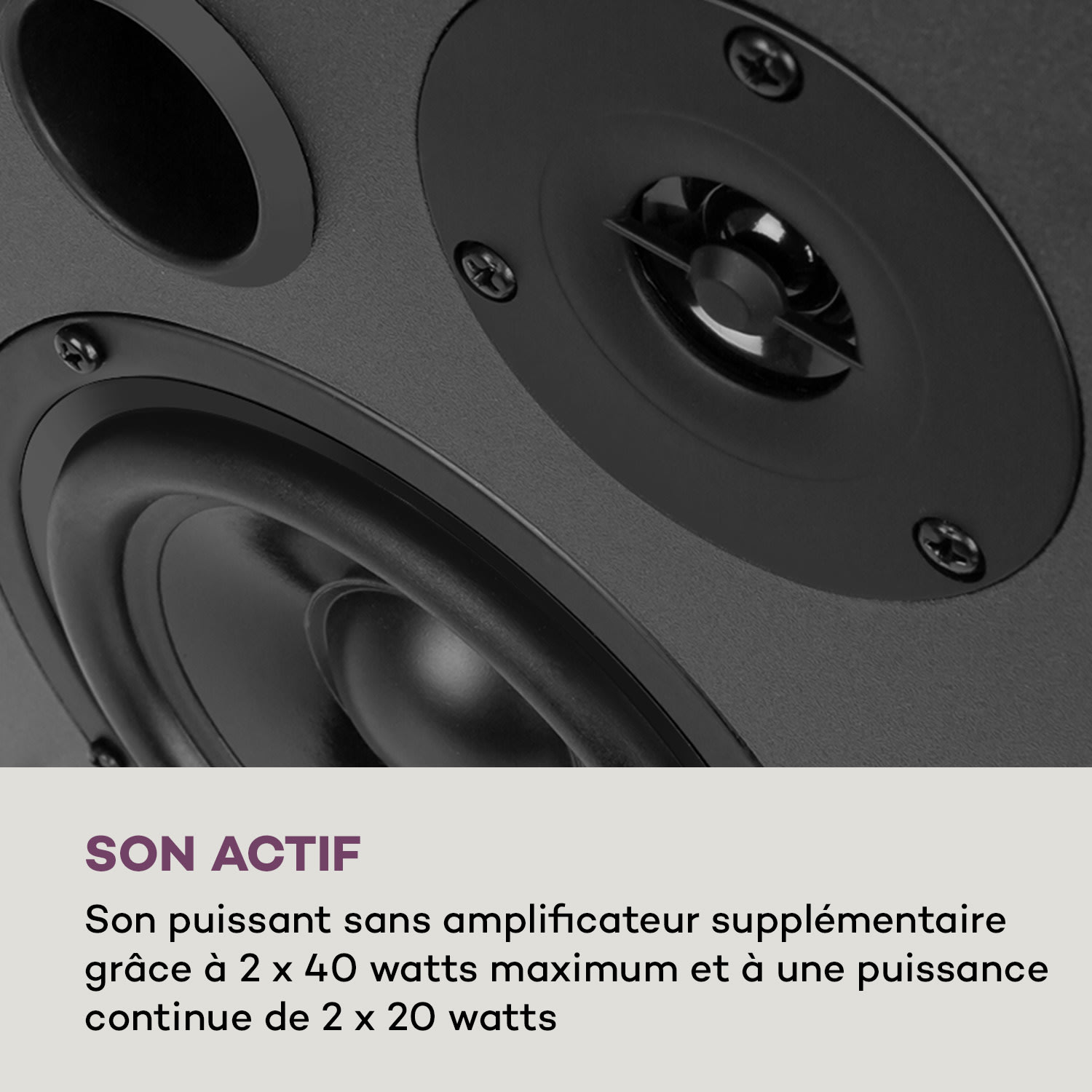 Linie 400 A Paire d'enceintes bibliothèque actives 2x20W design bois noir Woofer 4"