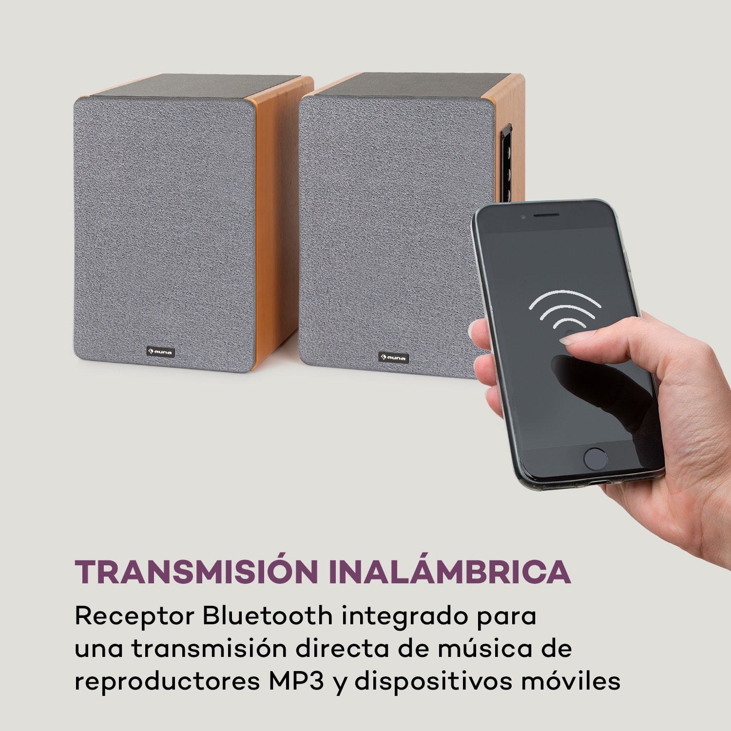 Linie 500 A Altavoces de estantería Par de altavoces activos de 30W Entradas óptica/coaxial Aspecto de madera Woofer de 5” y entradas de audio ópticas y coaxiales
