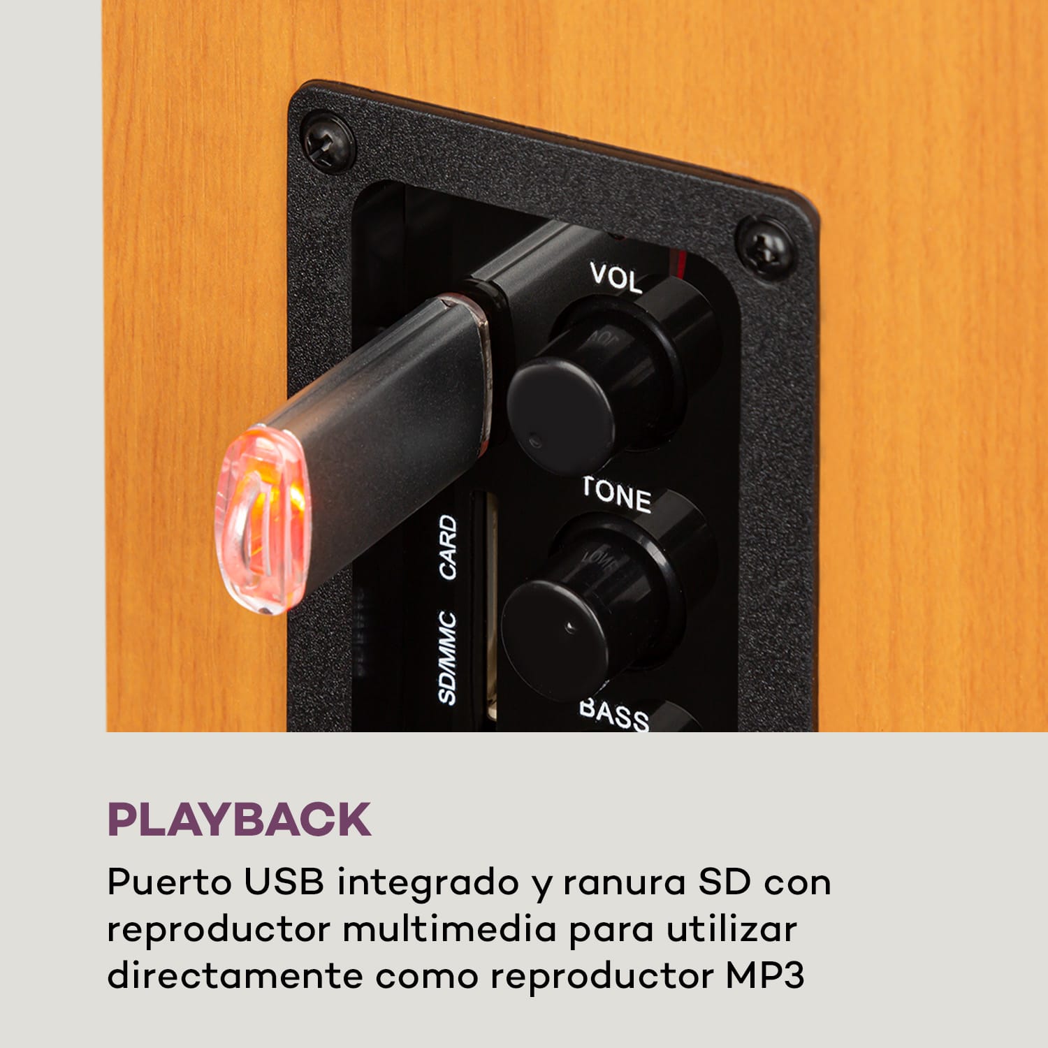 Linie 500 A Altavoces de estantería Par de altavoces activos de 30W Entradas óptica/coaxial Aspecto de madera Woofer de 5” y entradas de audio ópticas y coaxiales