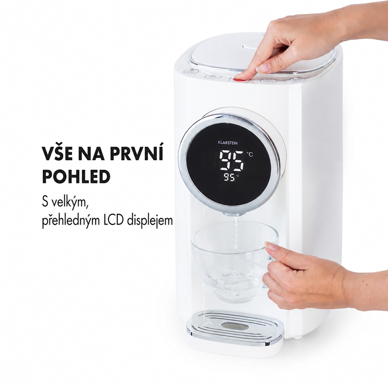 Hot Spring, dávkovač horké vody, 5 l, nádrž na vodu z nerezové oceli, 45-95 °C, bílý Bílá