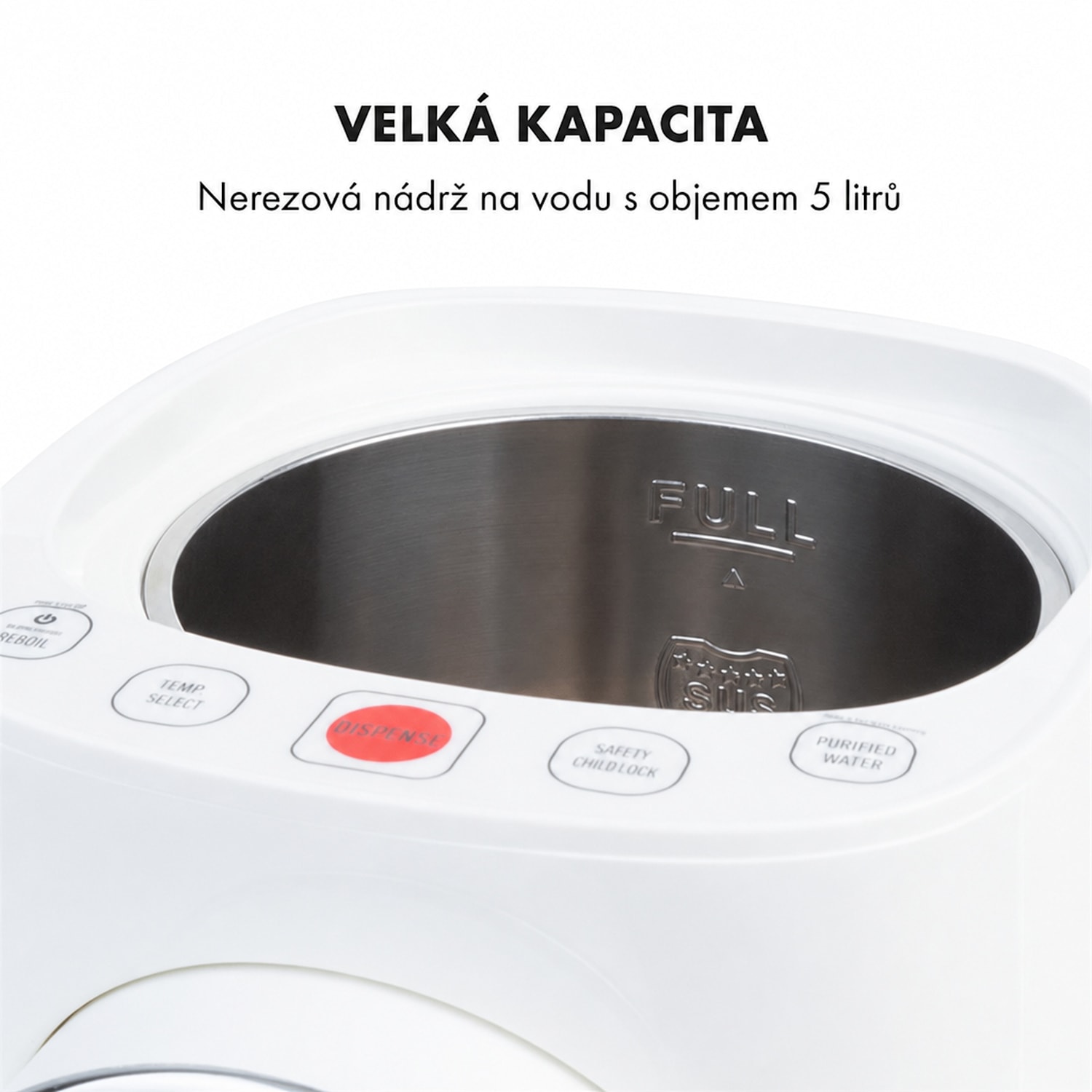 Hot Spring, dávkovač horké vody, 5 l, nádrž na vodu z nerezové oceli, 45-95 °C, bílý Bílá