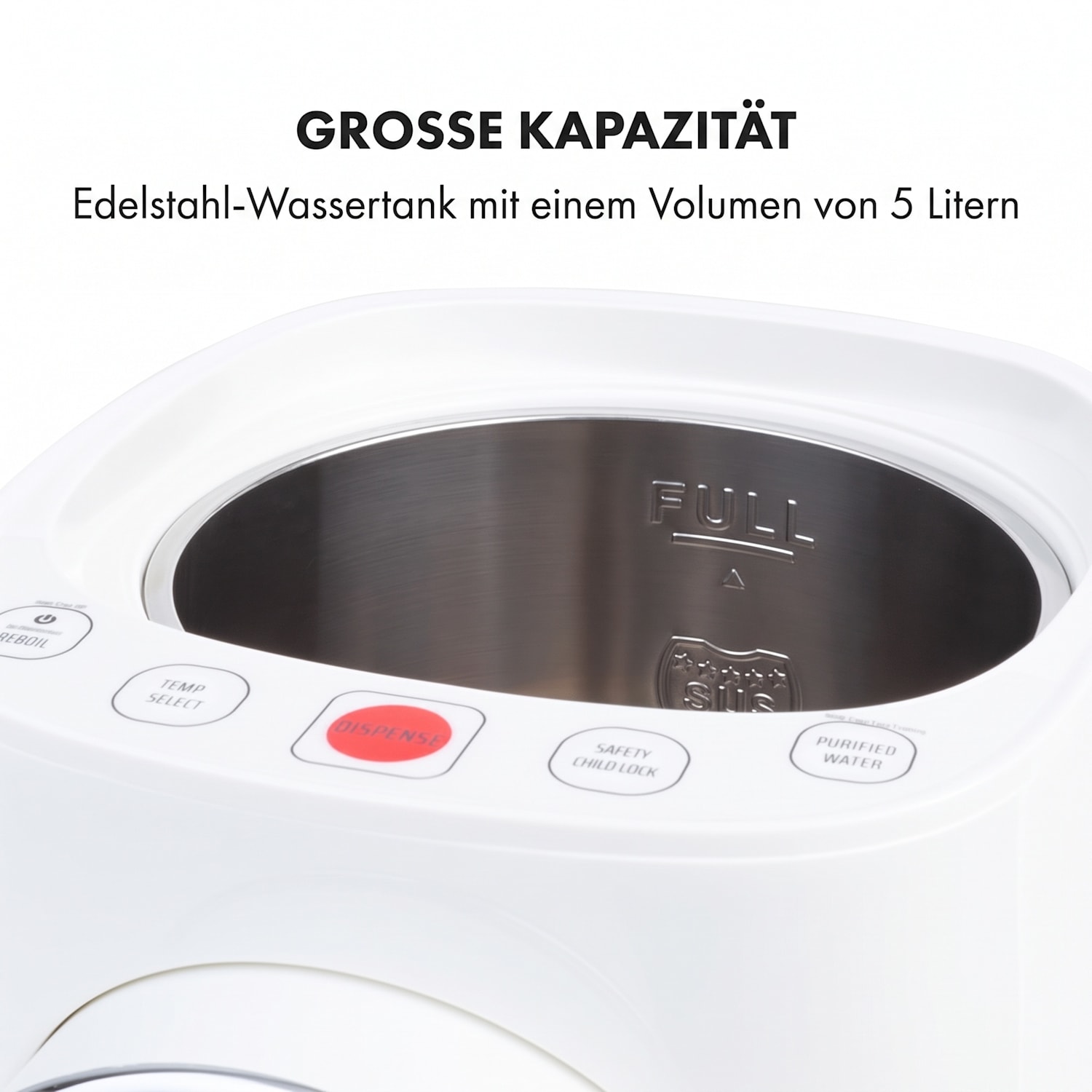 Hot Spring Plus Heißwasserspender 5l Edelstahl-Wassertank 45-95 °C Weiß