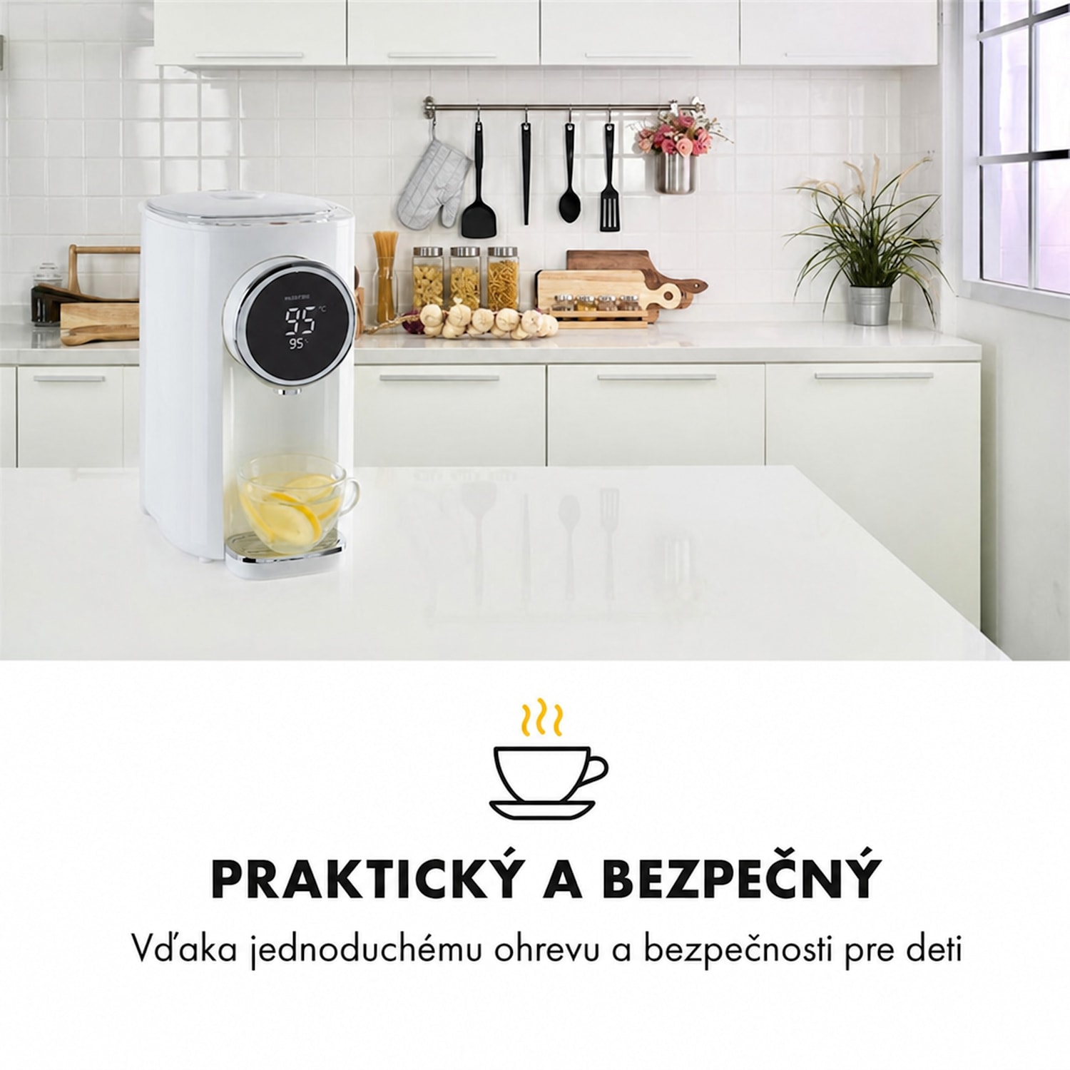 Hot Springs, dávkovač horúcej vody, 5 l, 49-95 °C, nádrž na vodu z nehrdzavejúcej ocele Biela