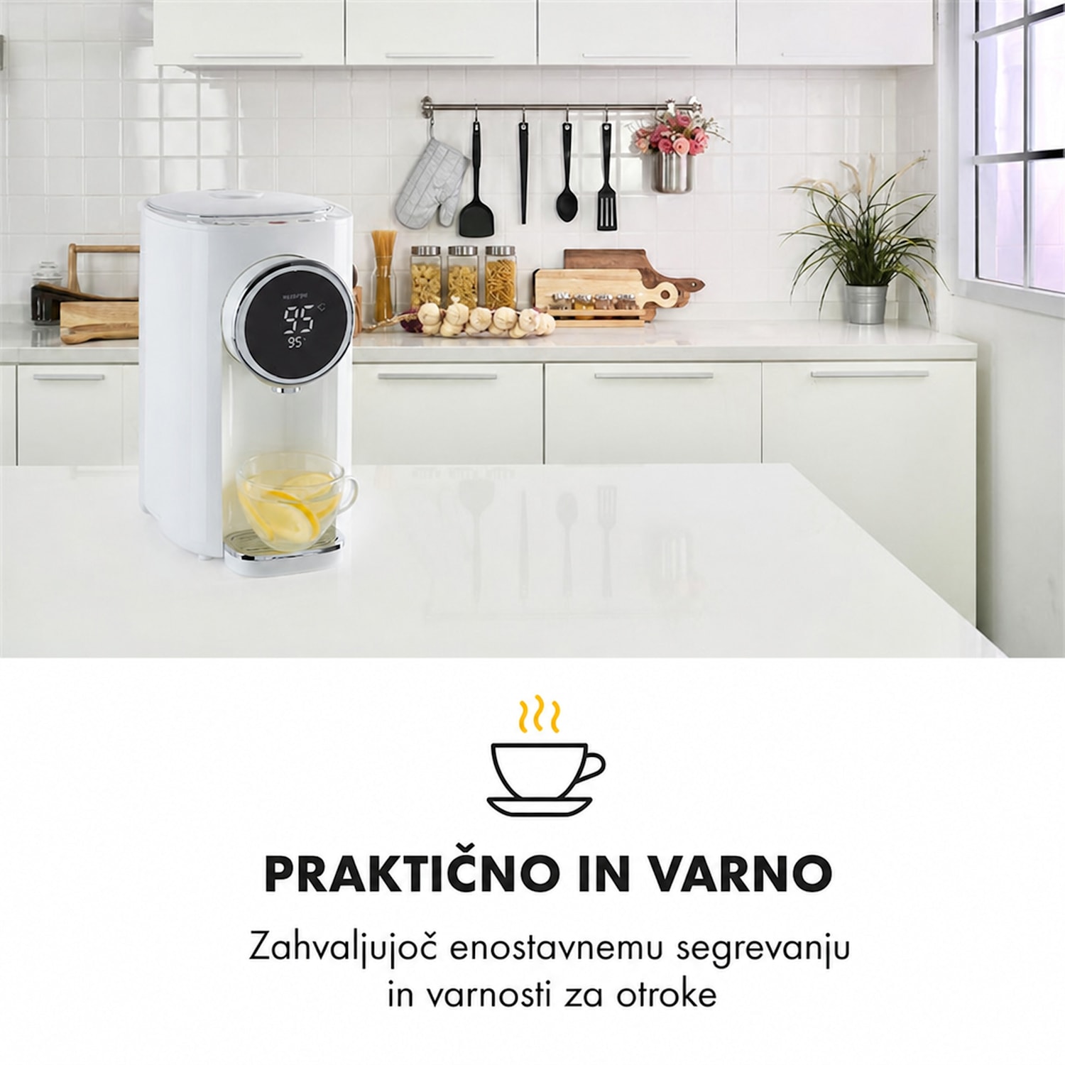 Hot Spring, dozirnik vroče vode, 5 l, posoda za vodo iz nerjavečega jekla, 45-95 °C, bela barva Bela