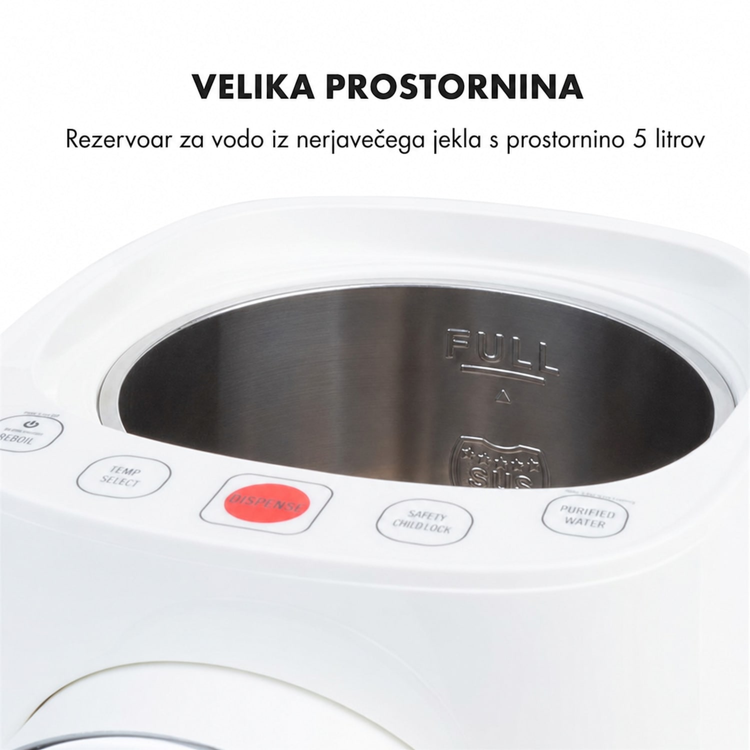 Hot Spring, dozirnik vroče vode, 5 l, posoda za vodo iz nerjavečega jekla, 45-95 °C, bela barva Bela