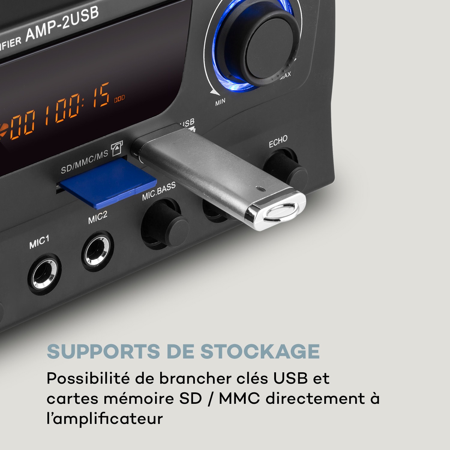 Amp-2 BT amplificateur HiFi 2x50 W BT USB SD 2 x micro noir Noir