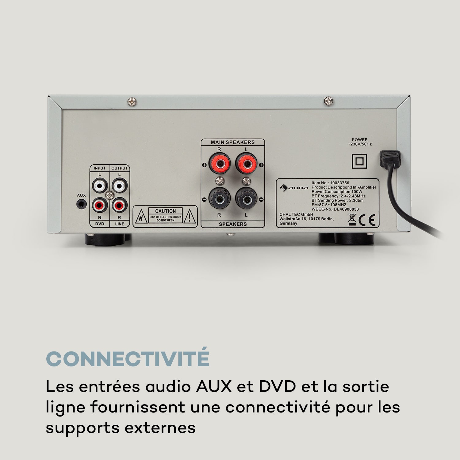 Amp-2 BT Amplificateur HiFi USB SD 2x 50W RMS - Argent Argent