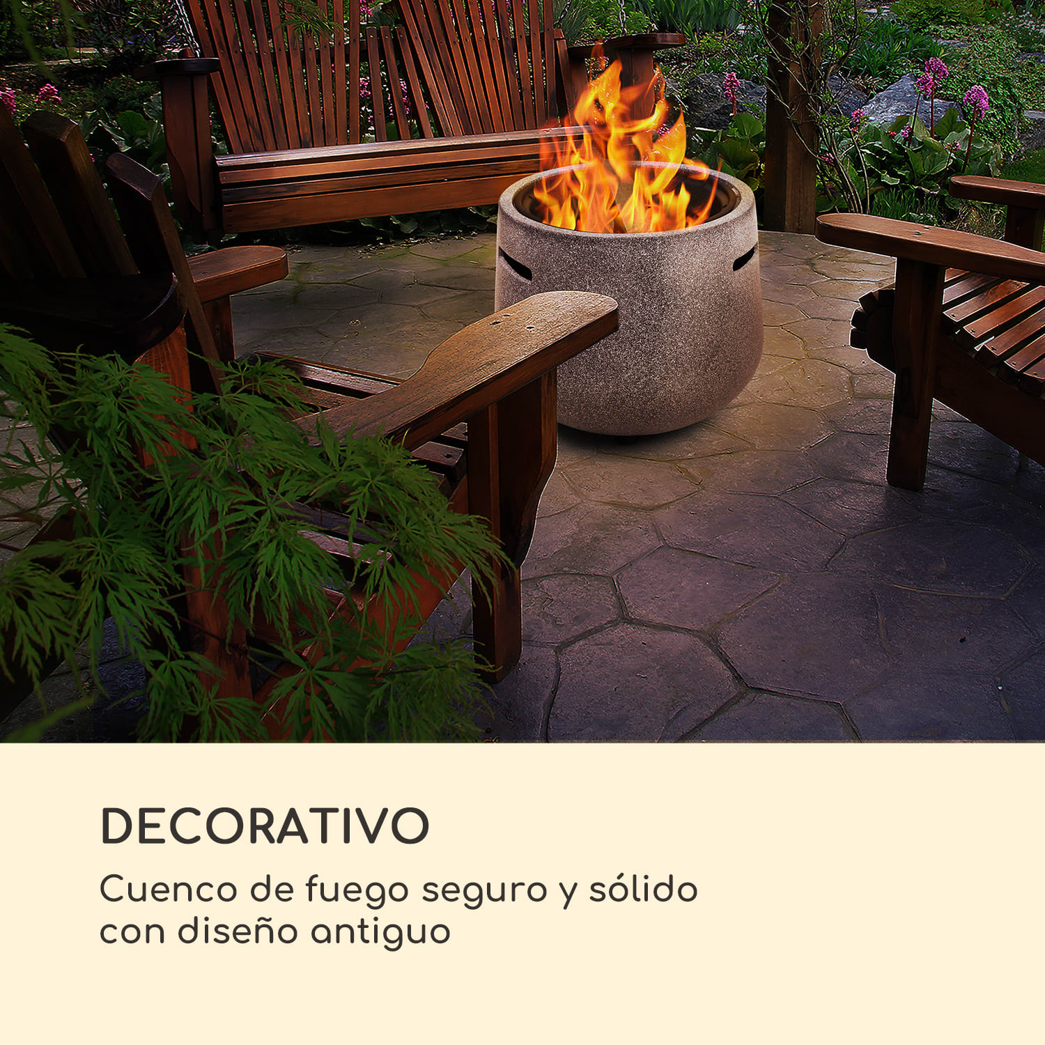 Evora Brasero de Ø45cm Parilla Plástico Acero Negro/Aspecto de piedra 
