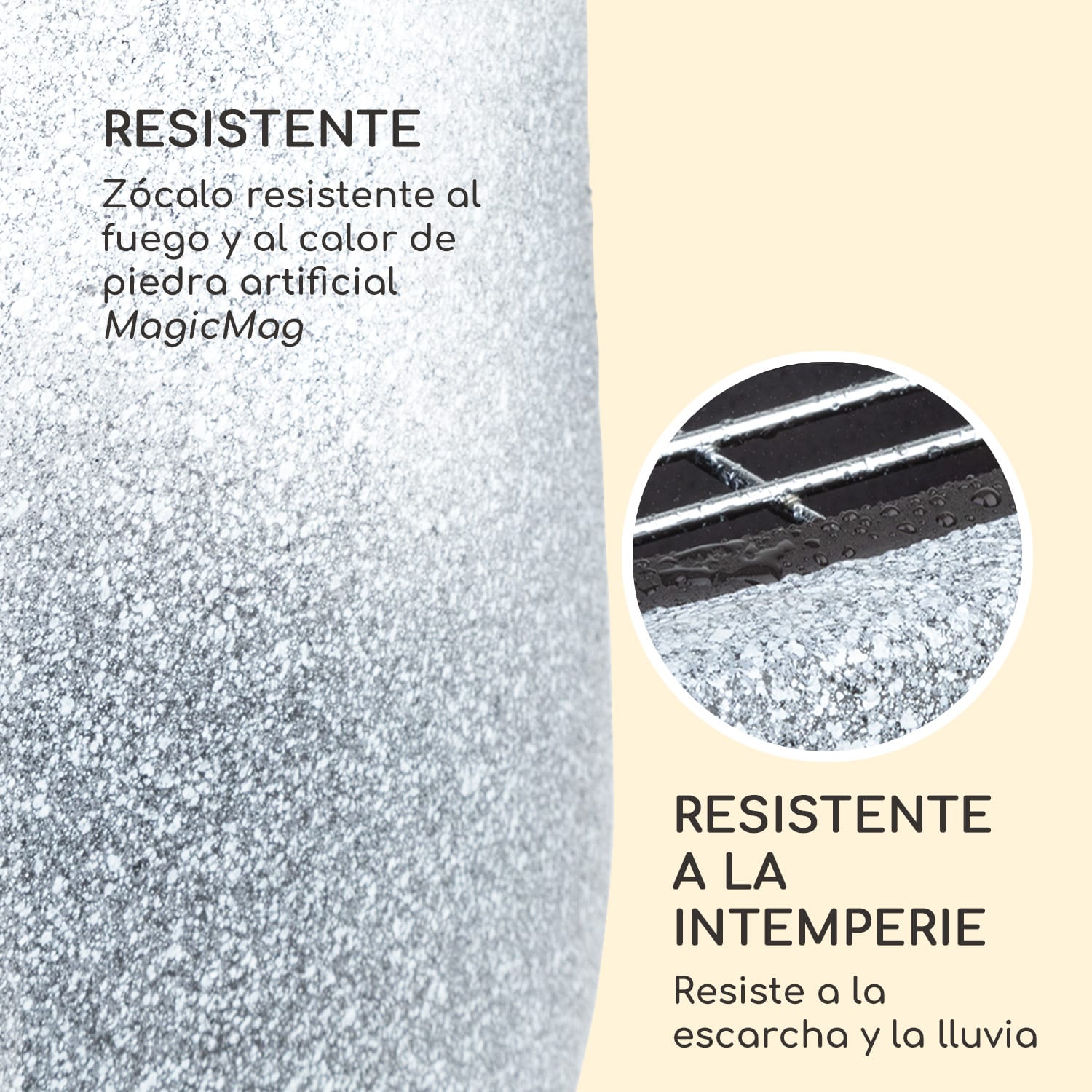 Evora Brasero de Ø45cm Parilla Plástico Acero Negro/Aspecto de piedra 