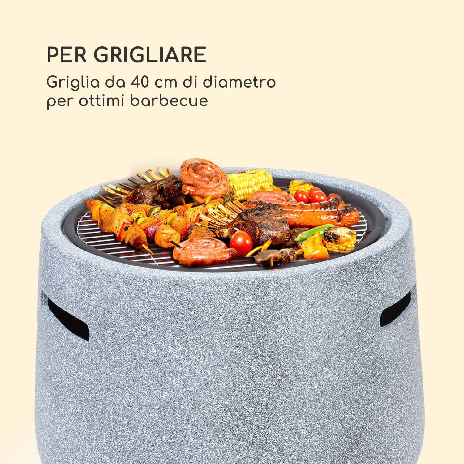 Evora braciere Ø45cm graticola pietra artificiale acciaio nero/effetto pietra 