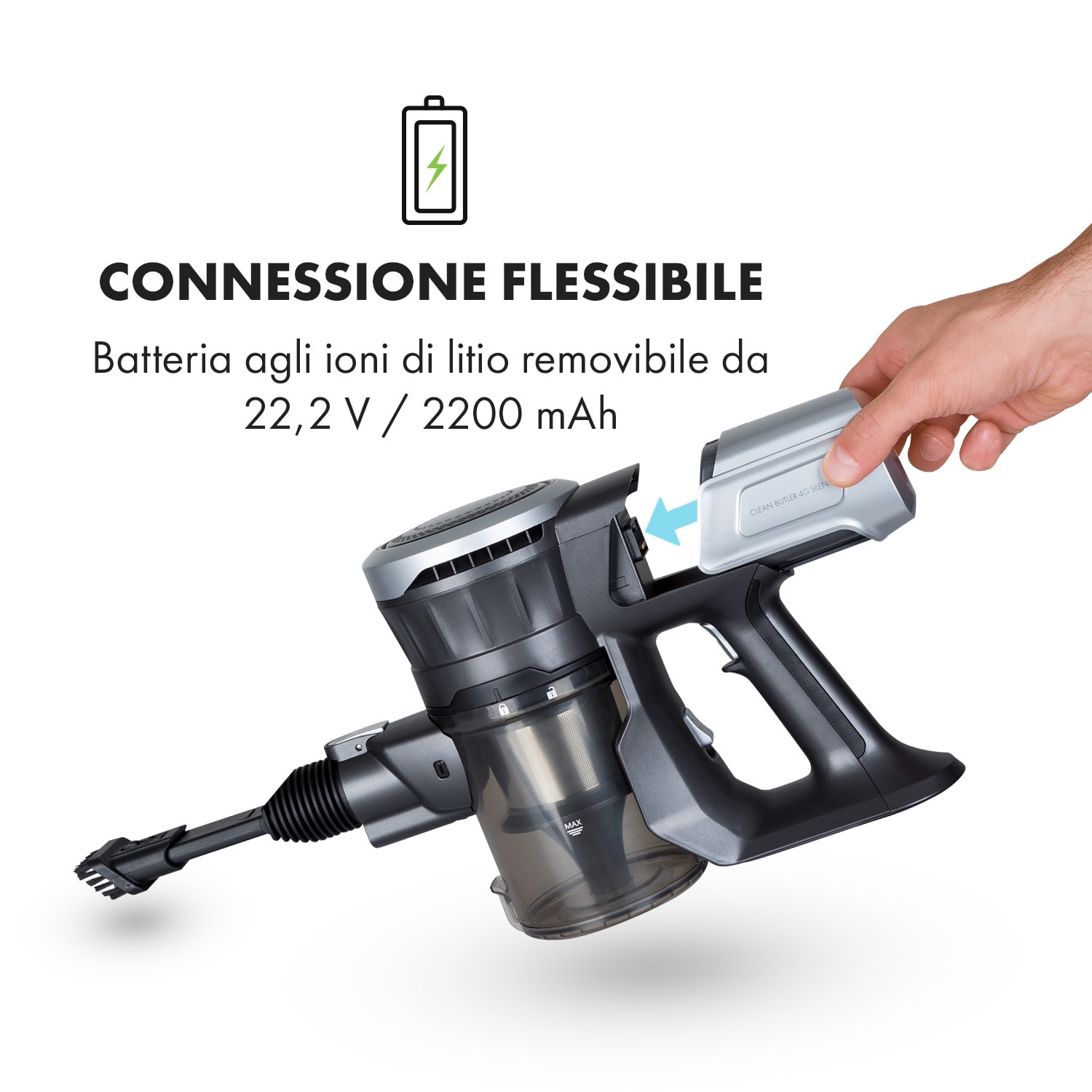 Clean Butler 4G Silent aspirapolvere senza filo 16 kPa 0,8l HEPA10 nero Nero