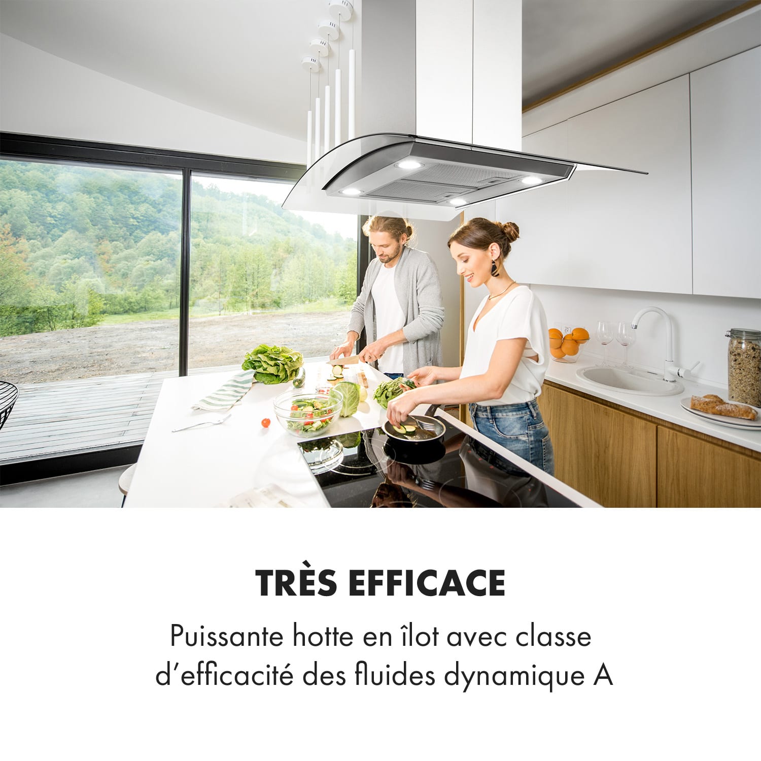 Colette Hotte aspirante îlot 90cm 600 m³/h Classe A - inox argent 