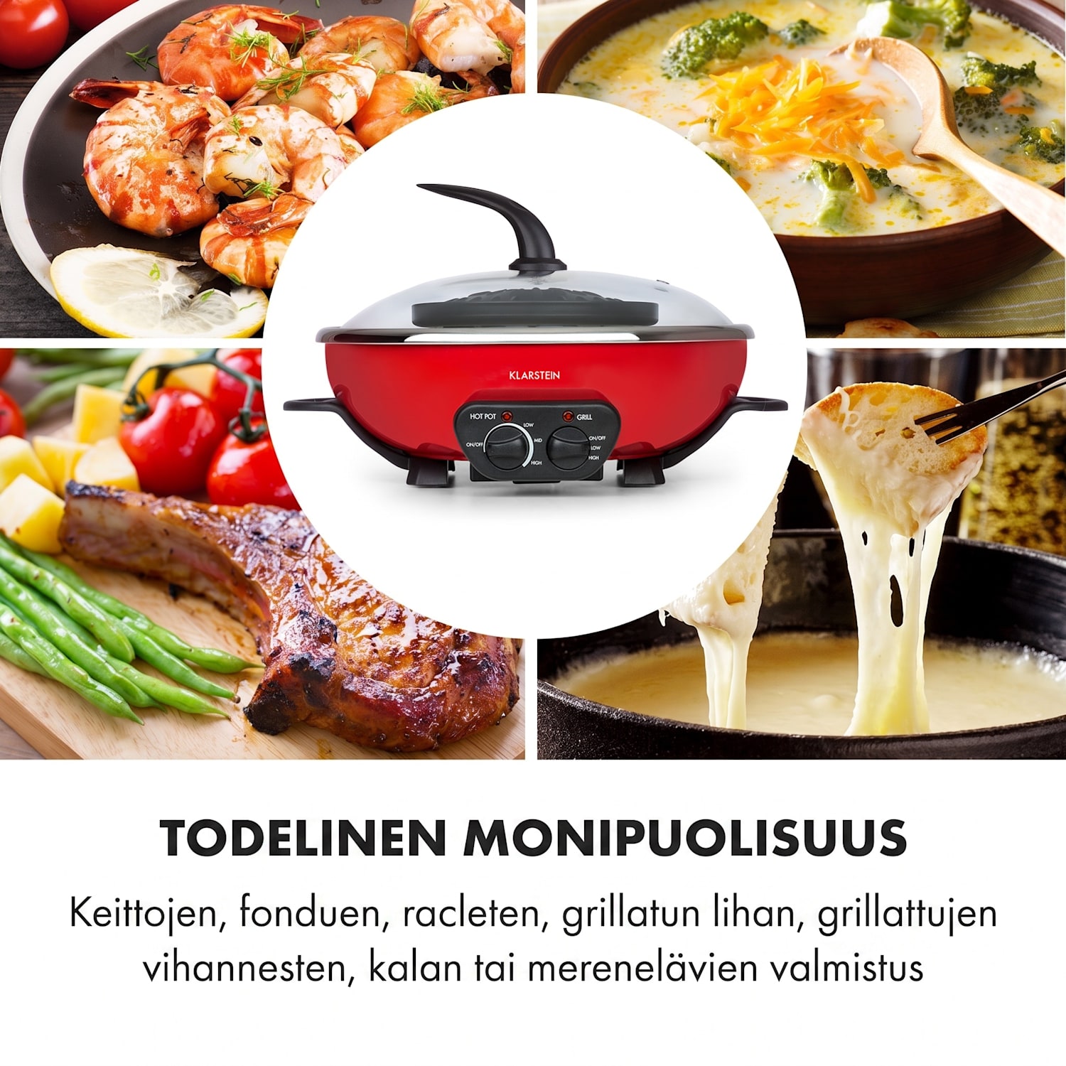 Szechuan Hot Pot ja grillilauta 5 l, 1350 W, 600 W punainen Punainen
