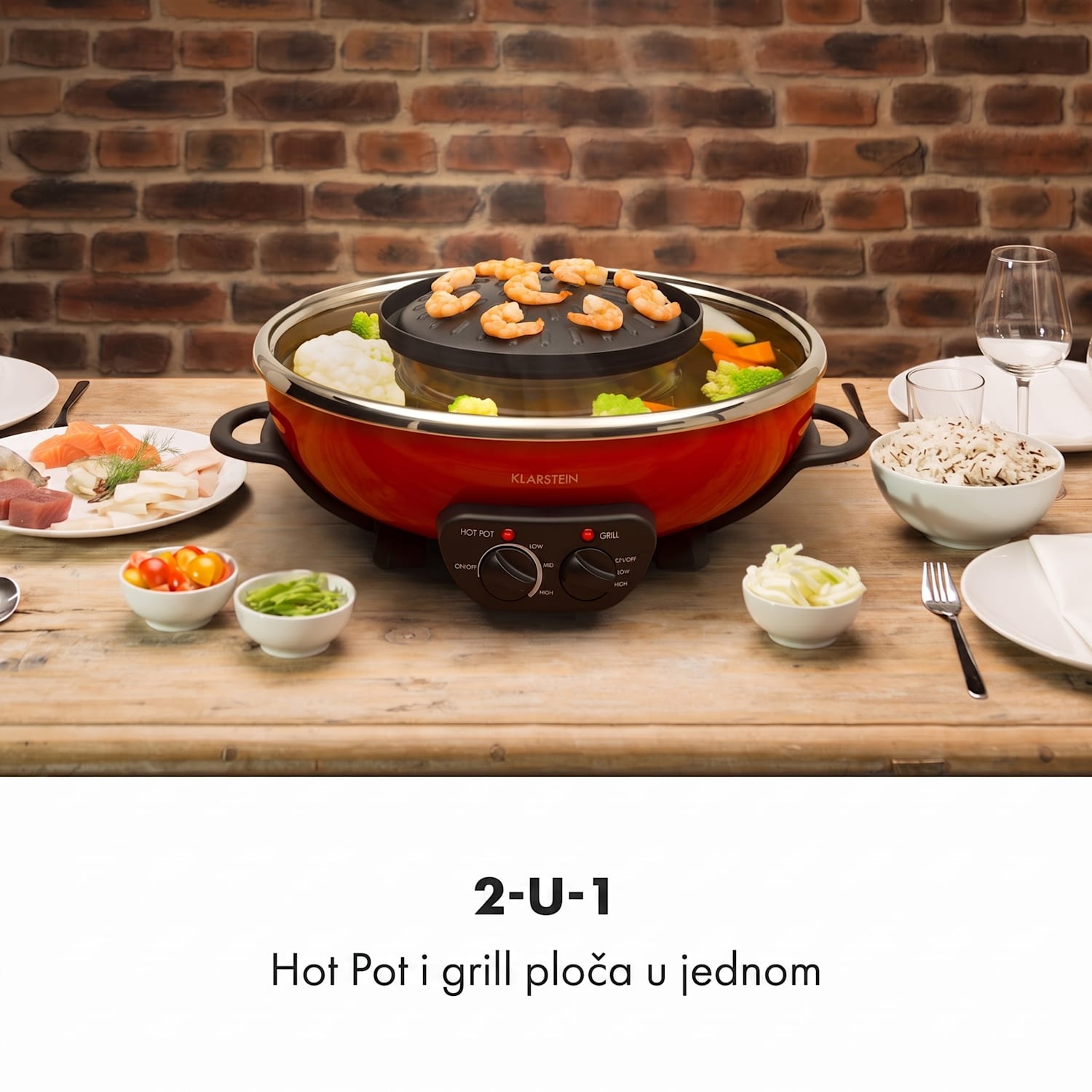Szechuan, hot pot i ploča za roštilj, kapacitet 5 L, 1350 W, 600 W, crvena Crvena