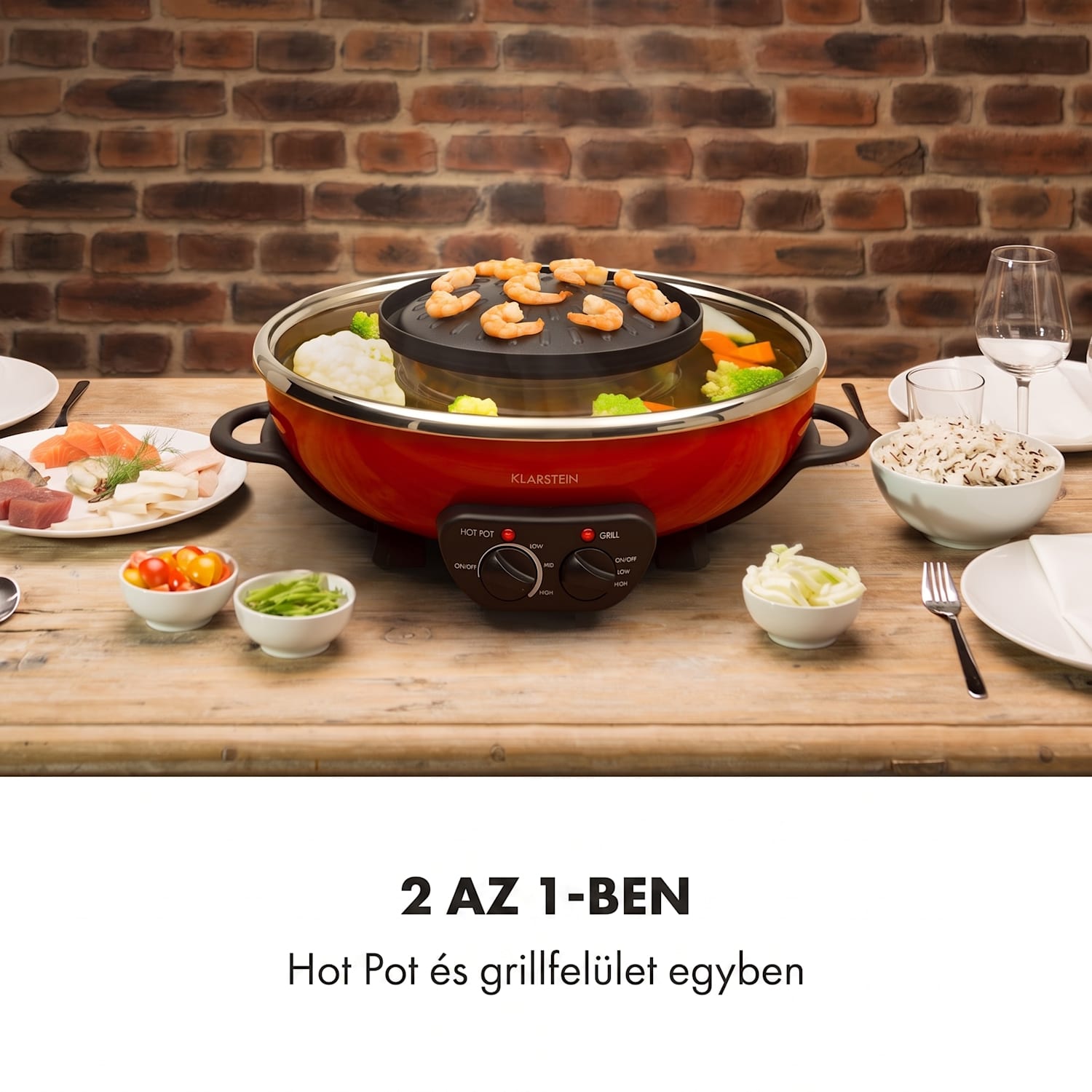 Szechuan, hot pot és grill lemez, 5 l űrtartalom, 1350 W, 600 W, piros Piros