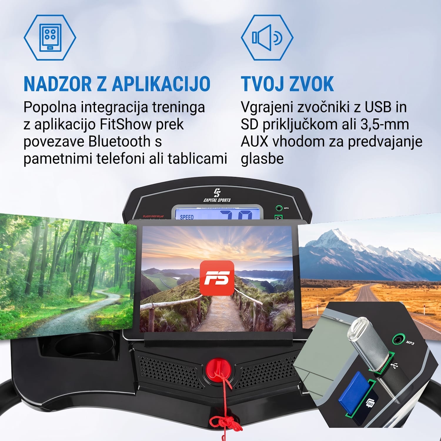 Pacemaker F100, tekalna steza, 1,5 KM, samomazalna 3-stopenjski sistem nagiba 