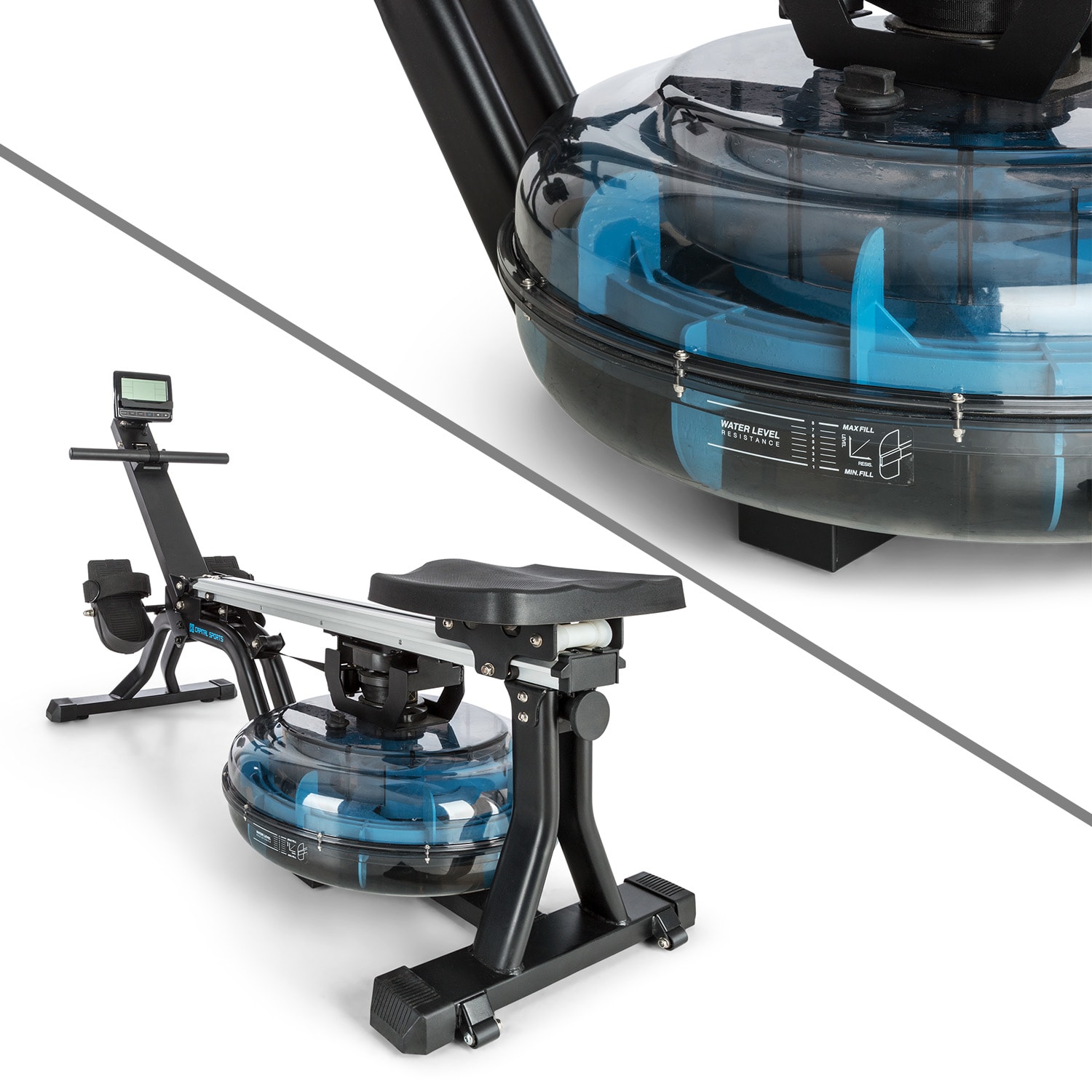 Flow M1, sprava za veslanje na vodu, prostorno-štedljiva, trening računalo, do 150 kg Crna
