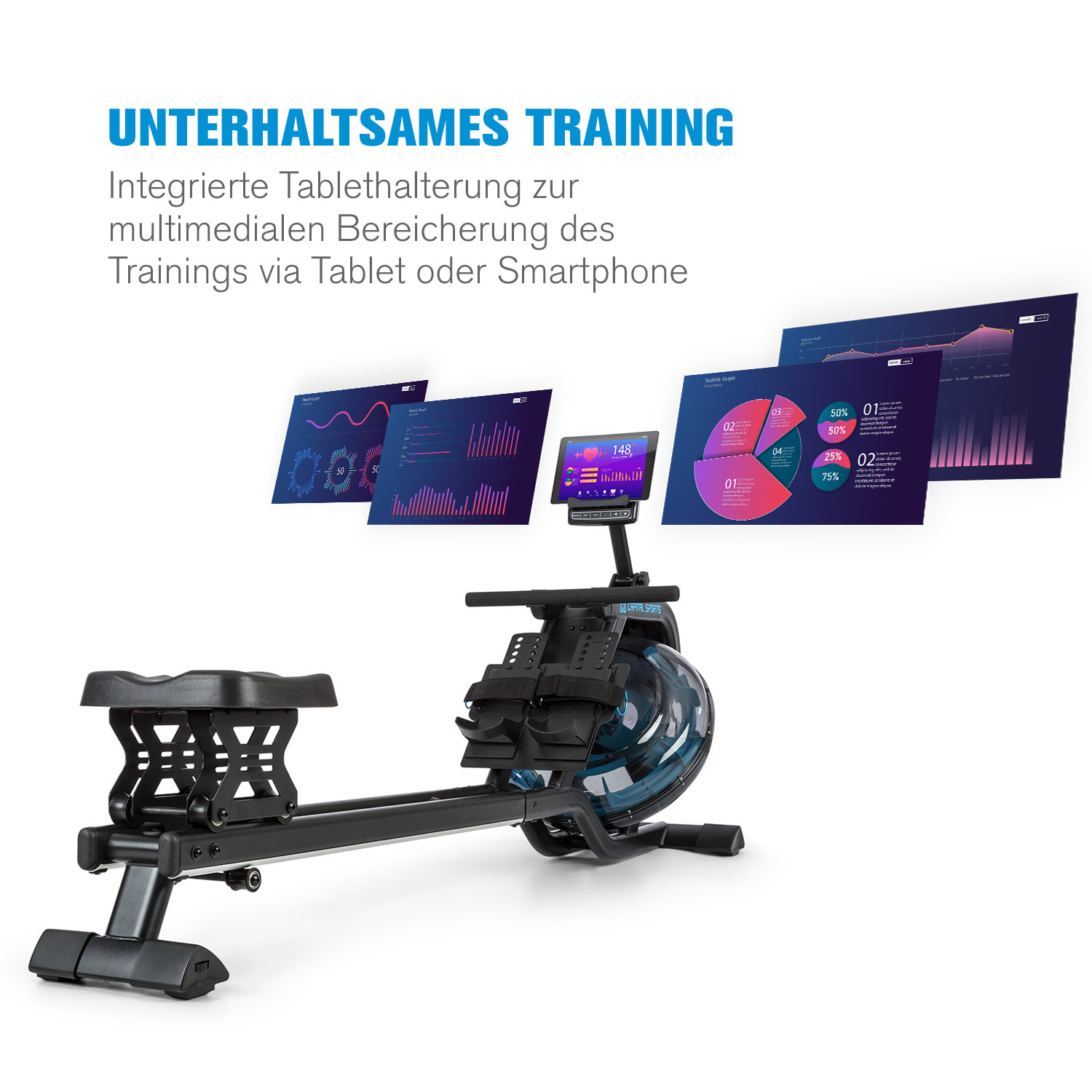 Flow M2 - Vogatore ad acqua, incl. computer di allenamento, fino a 150 kg Nero