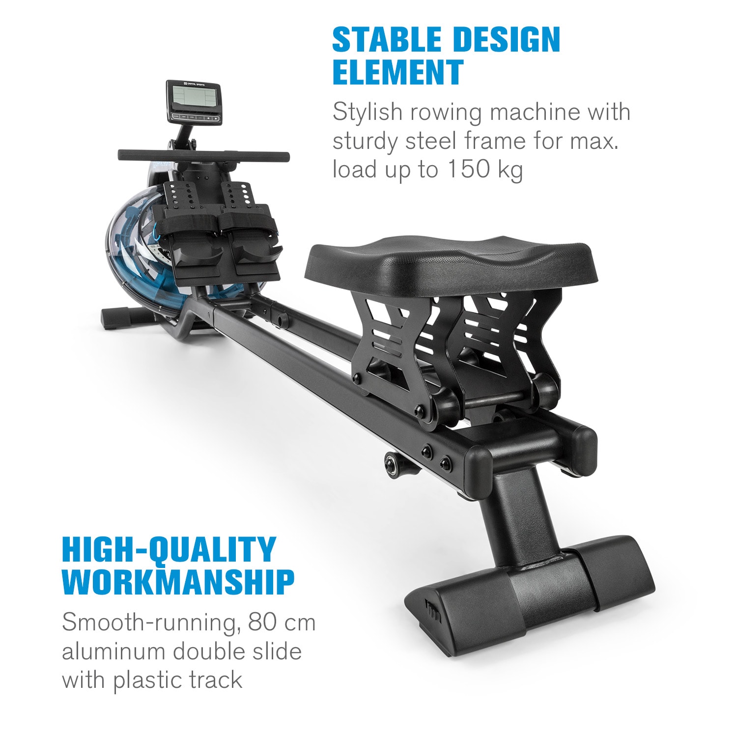 Flow M2, aparat de vâslit cu apă, calculator de antrenament, până la 150 kg Negru