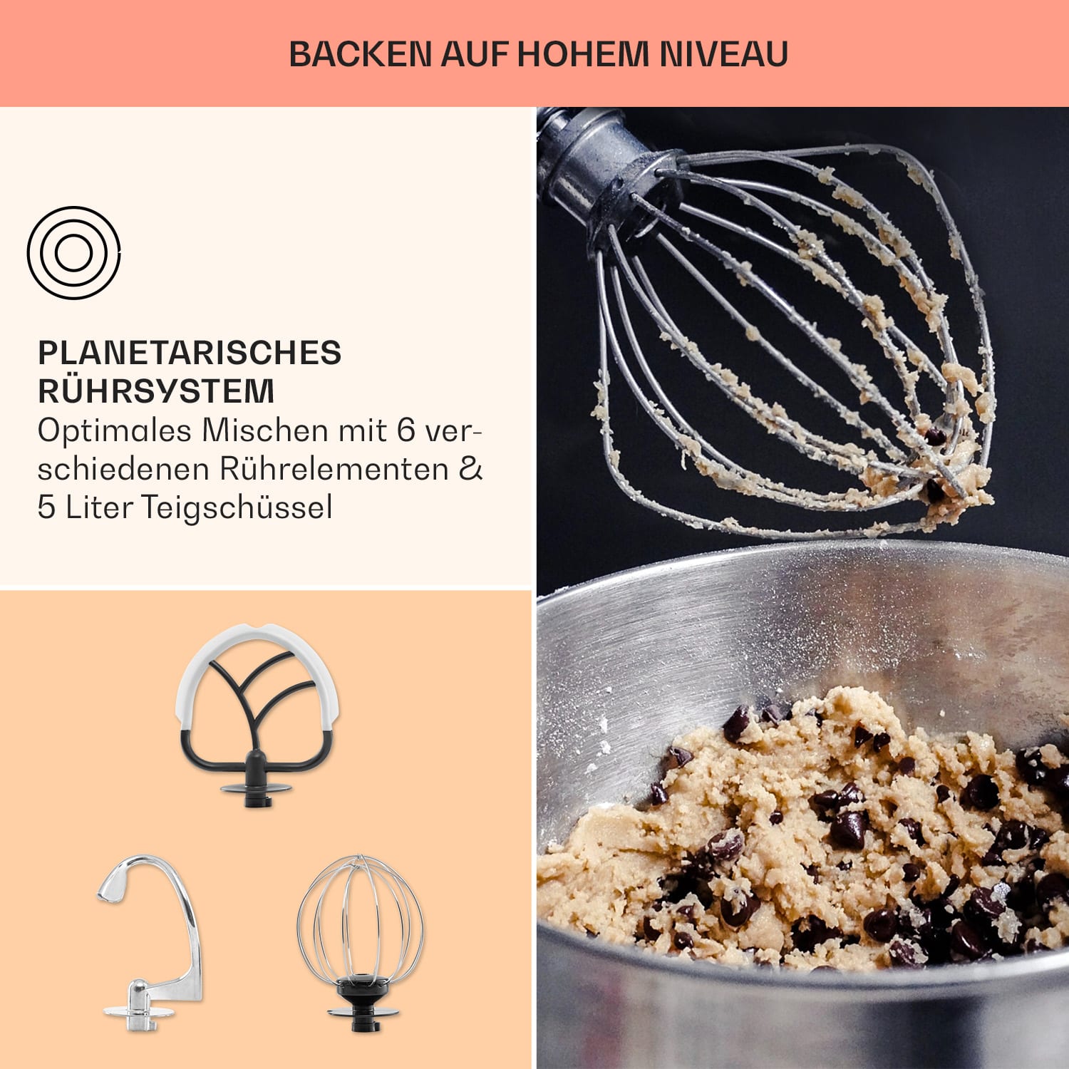 Bella Pico 2G Küchenmaschine 1300W 1,7PS 6 Stufen 5 Liter Rot