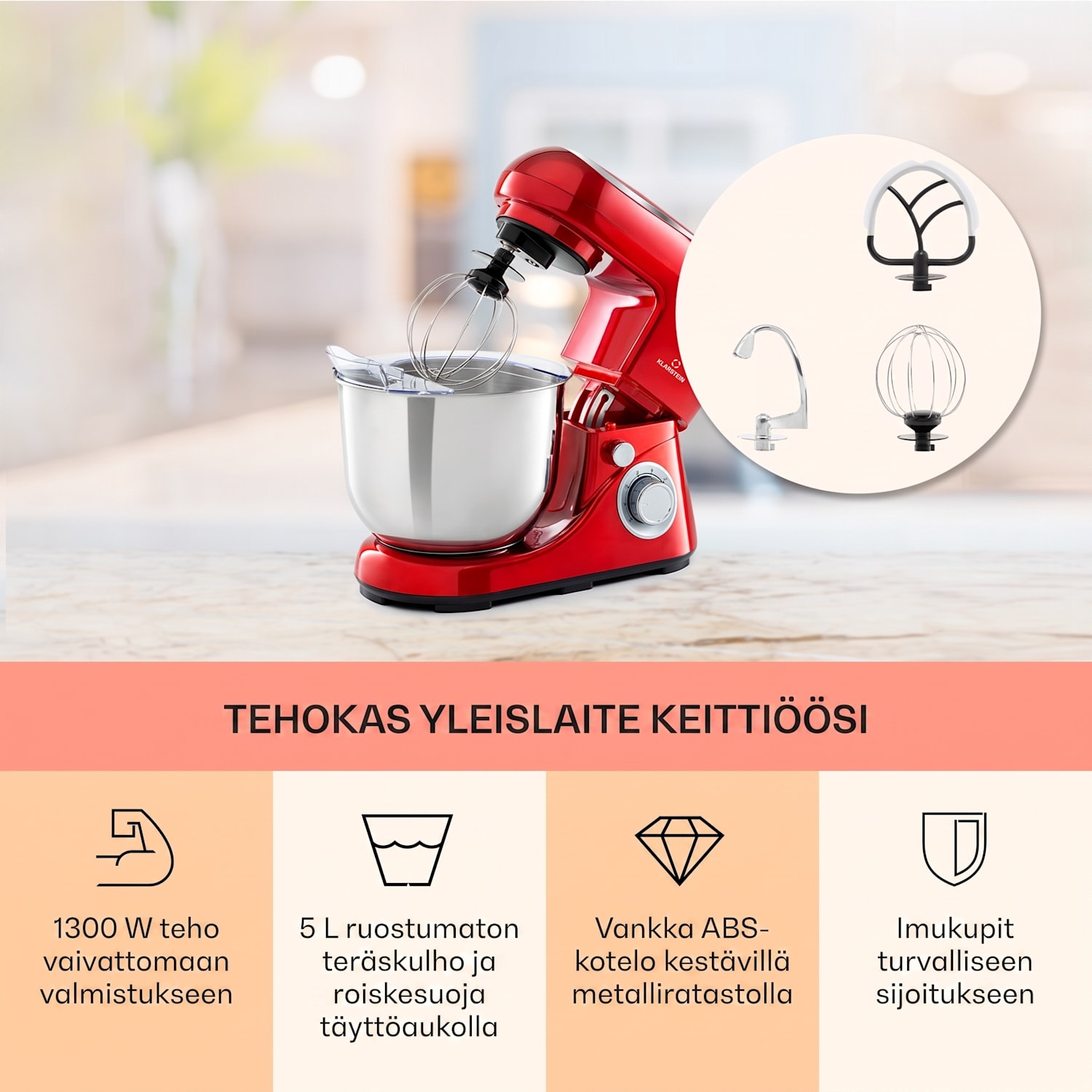 Bella Pico 2G, yleiskone, 1300 W, 1,7 hv, 6 nopeustasoa, 5 litraa Punainen