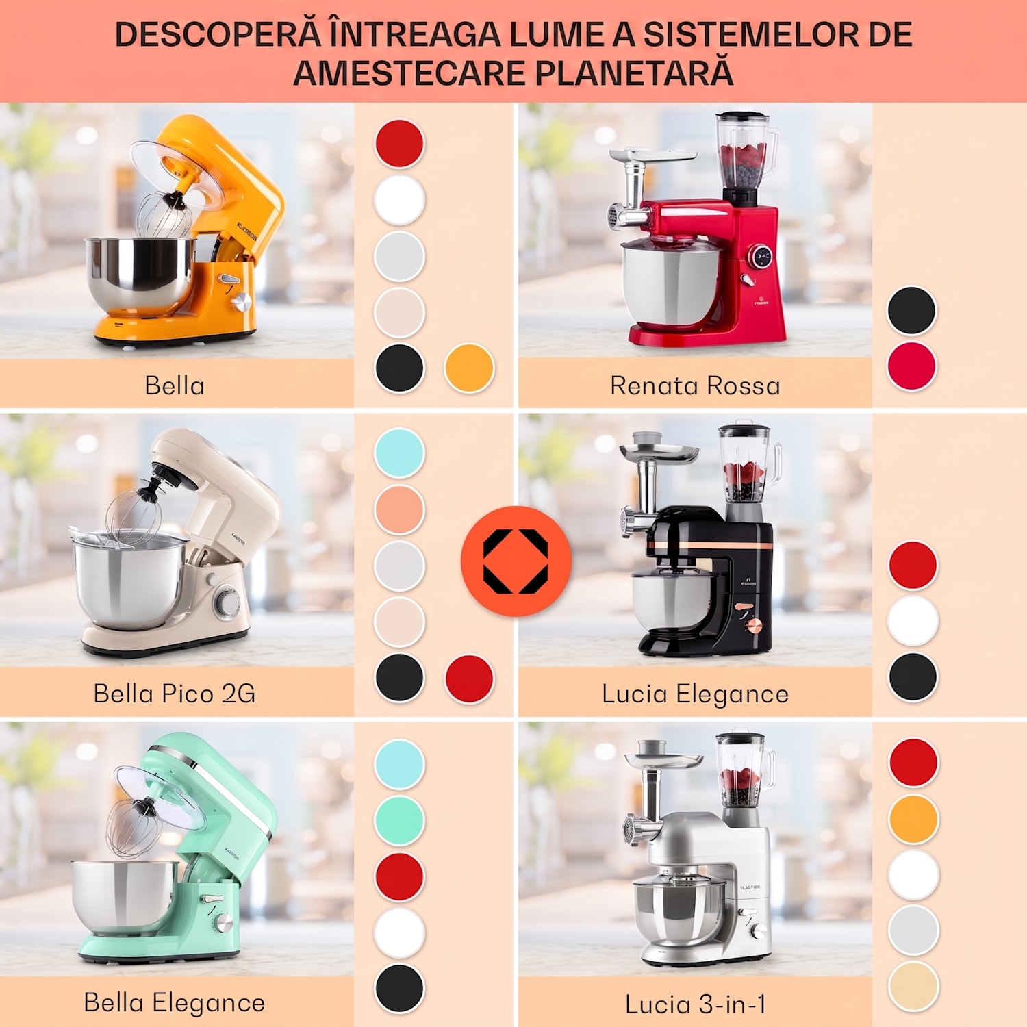 Bella Pico 2G, robot de bucătărie, 1300 W, 1,7 CP, 6 trepte, 5 litri Roșu