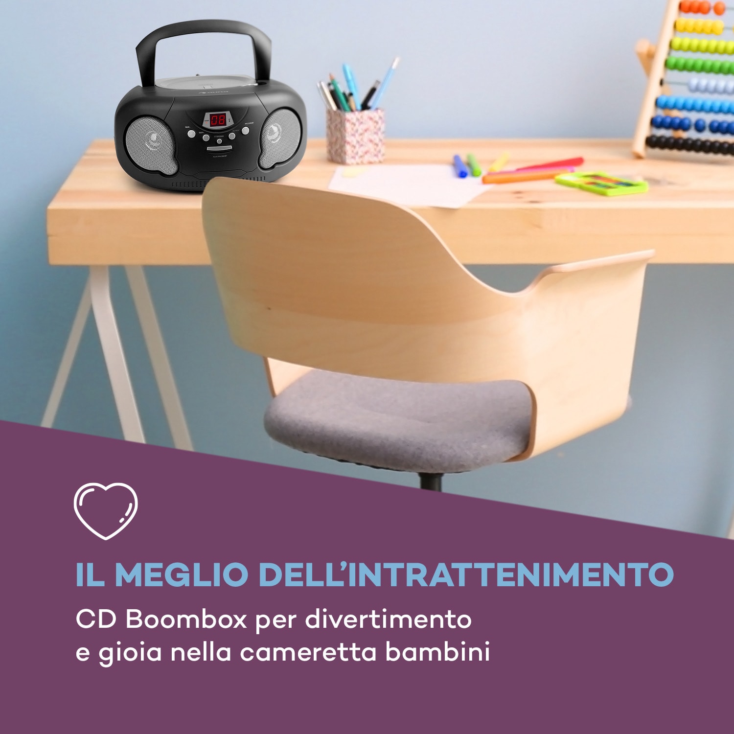 Black Bonbon CD Boombox Lettore CD BT FM AUX-IN Schermo LED nero 