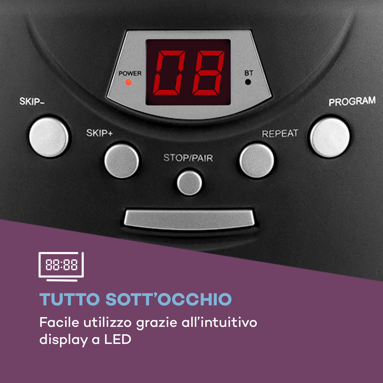 Black Bonbon CD Boombox Lettore CD BT FM AUX-IN Schermo LED nero 